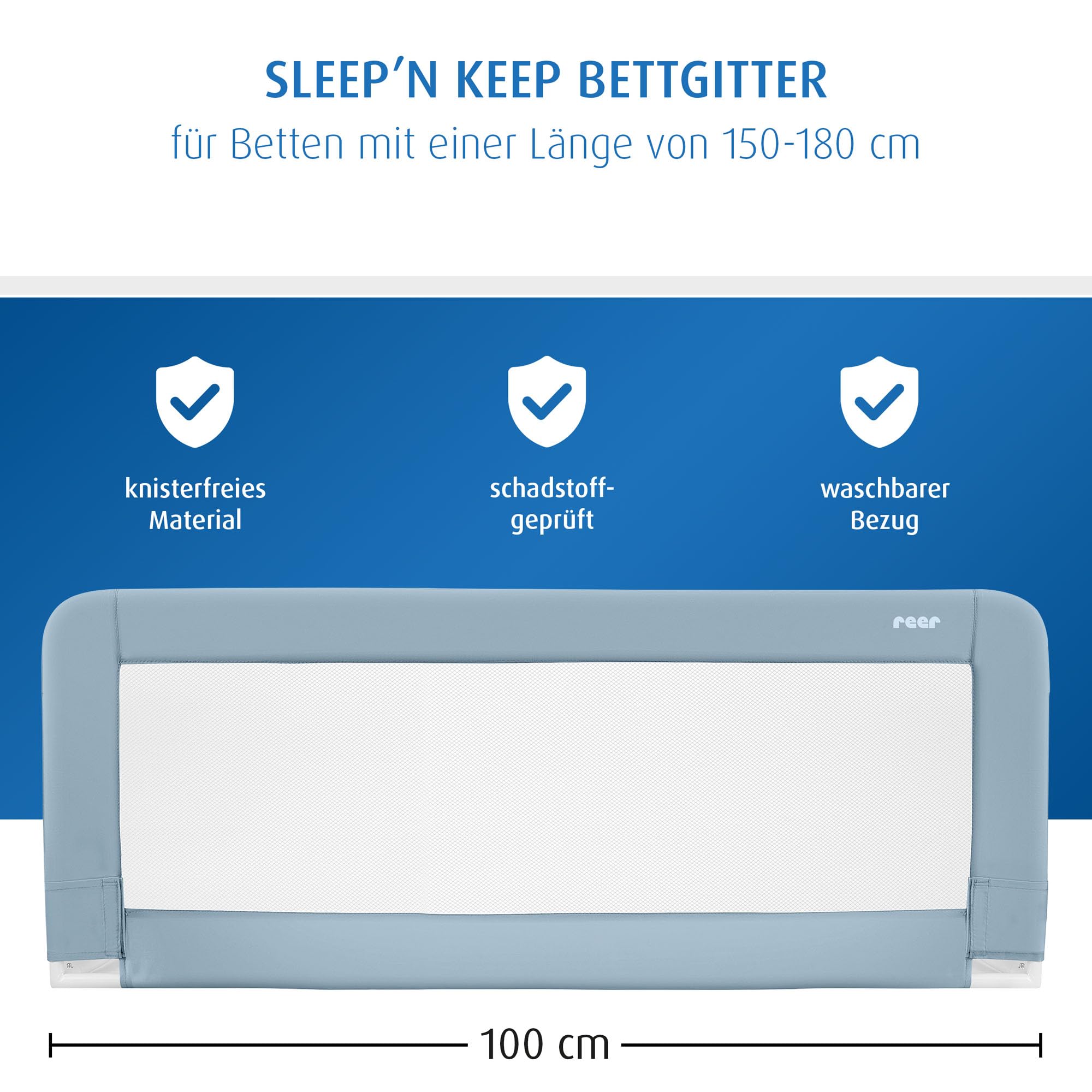 Reer Sleepn Keep, protezione anticaduta per culle, lunghezza 100 cm per letti con una lunghezza di 150-180 cm