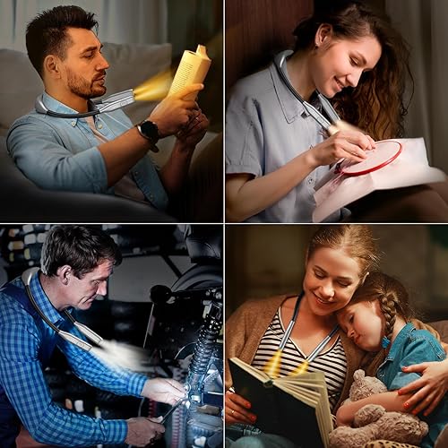 Miniatura 7 de Gritin Luz de lectura para el cuello, luz de libro para leer en la cama, cuidado de los ojos, 3 colores, brillo de atenuación continua, brazos