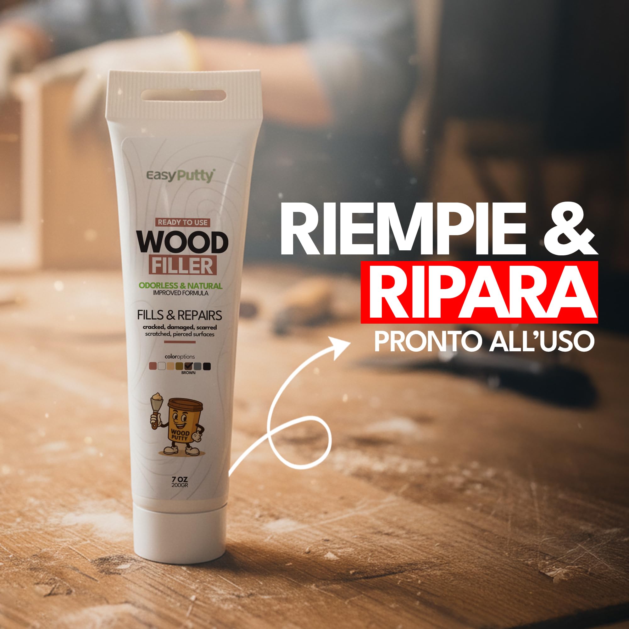 Stucco per Legno - Riempitivo per Mobili, Armadi in Legno, Pavimenti, Porte e Tavoli - Uso Interno ed Esterno + Include Carta Abrasiva & Spatola - 200 g (Bianco)