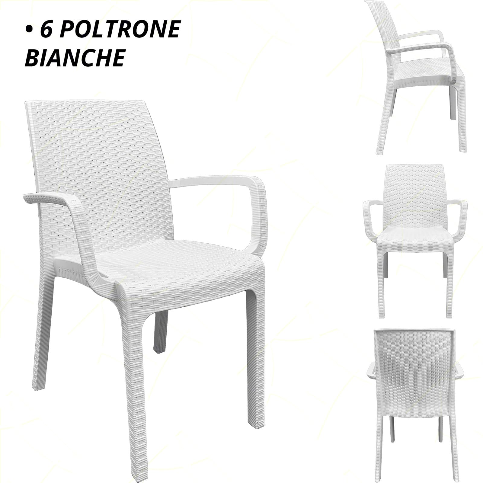 Set Giardino Sicignano - 6 Sedie + Tavolo Rettangolare 150x90 Cm In Rattan Polipropilene | Impilabile, UV Resistente | Per Esterno/Interno - Foto 3