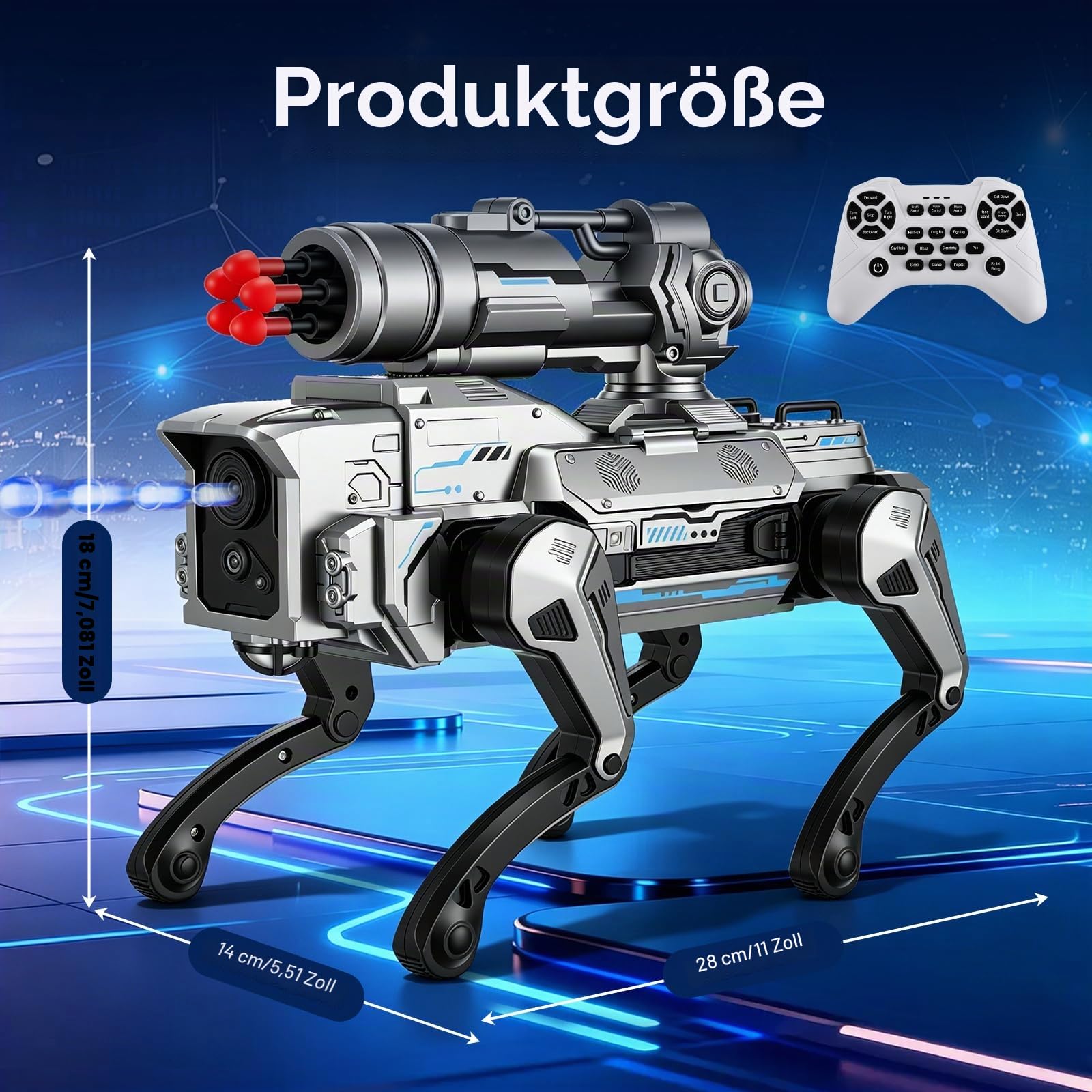 Roboterhund Ferngesteuert für Kinder 3-12 Jahre, Intelligenter Roboter Hund mit Softmunition-Werfer, Programmierbar, Tanzen, Musik, Interaktiv, Spielzeug Junge Mädchen