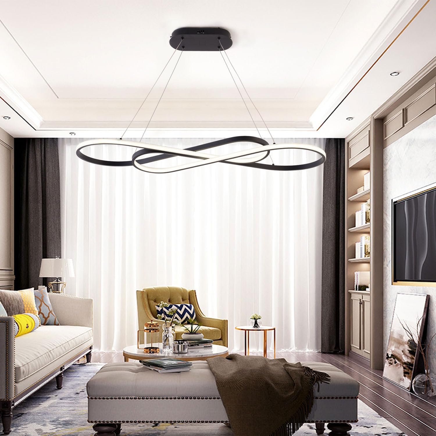 Lampadario Moderno a LED Dimmerabile Nero per Sala da Pranzo - Luce Sopra il Tavolo, Illuminazione Moderna per Isola Della Cucina con Telecomando, Altezza Regolabile
