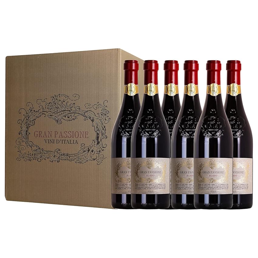 Gran Passione ROSSO VENETO IGT - Rosso Veneto da Uve Merlot e Corvina - Strutturato, Morbido, Speziato, Avvolgente - Sentori di Frutti Rossi, Vaniglia, Spezie - 14% vol - 750ml - Box da 6 bottiglie