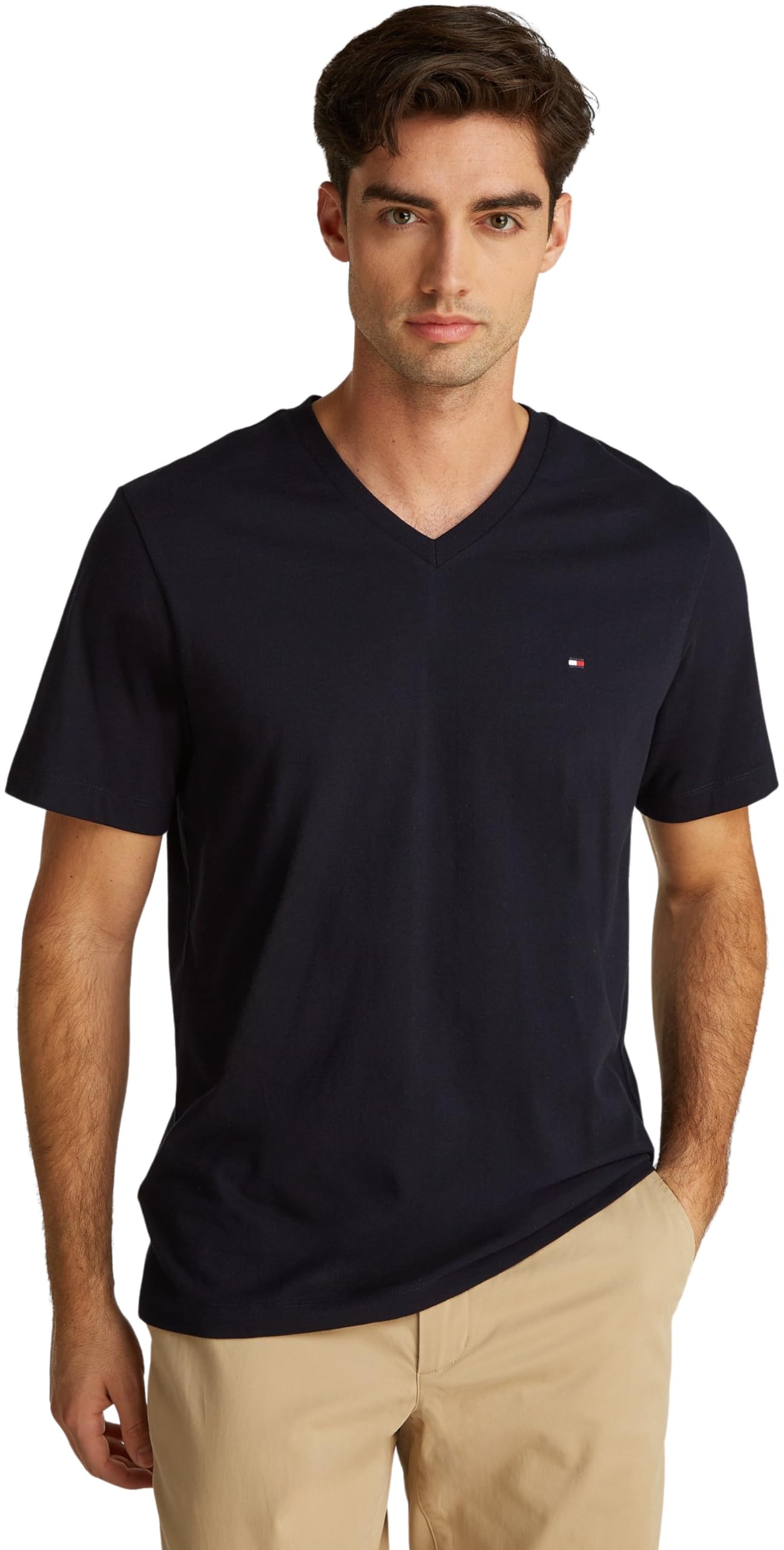 Tommy Hilfiger Men’s Short Sleeve V-Neck Essential T-Shirt, Blue (Desert Sky), XXL