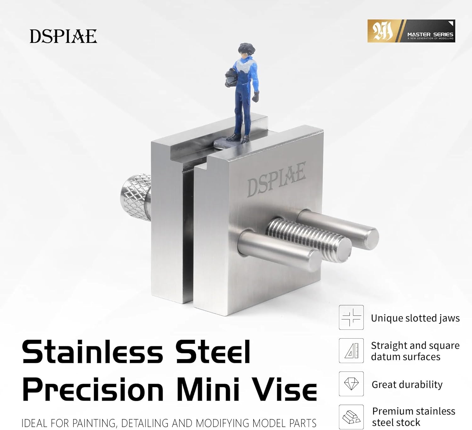 DSPIAE Stainless Steel Precision Mini Vise Grip Width 0.88inch - 0.22inch for Miniature Soldier Fixed Parts Model Tools (AT-MV)