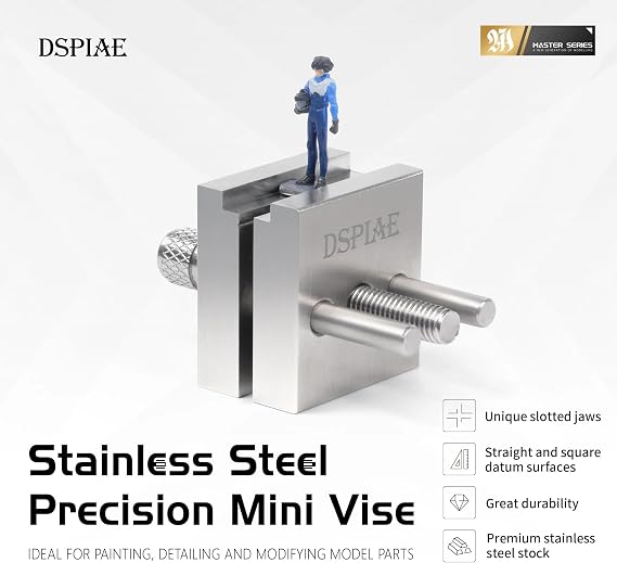 DSPIAE Stainless Steel Precision Mini Vise Grip Width 0.88inch - 0.22inch for Miniature Soldier Fixed Parts Model Tools (AT-MV)