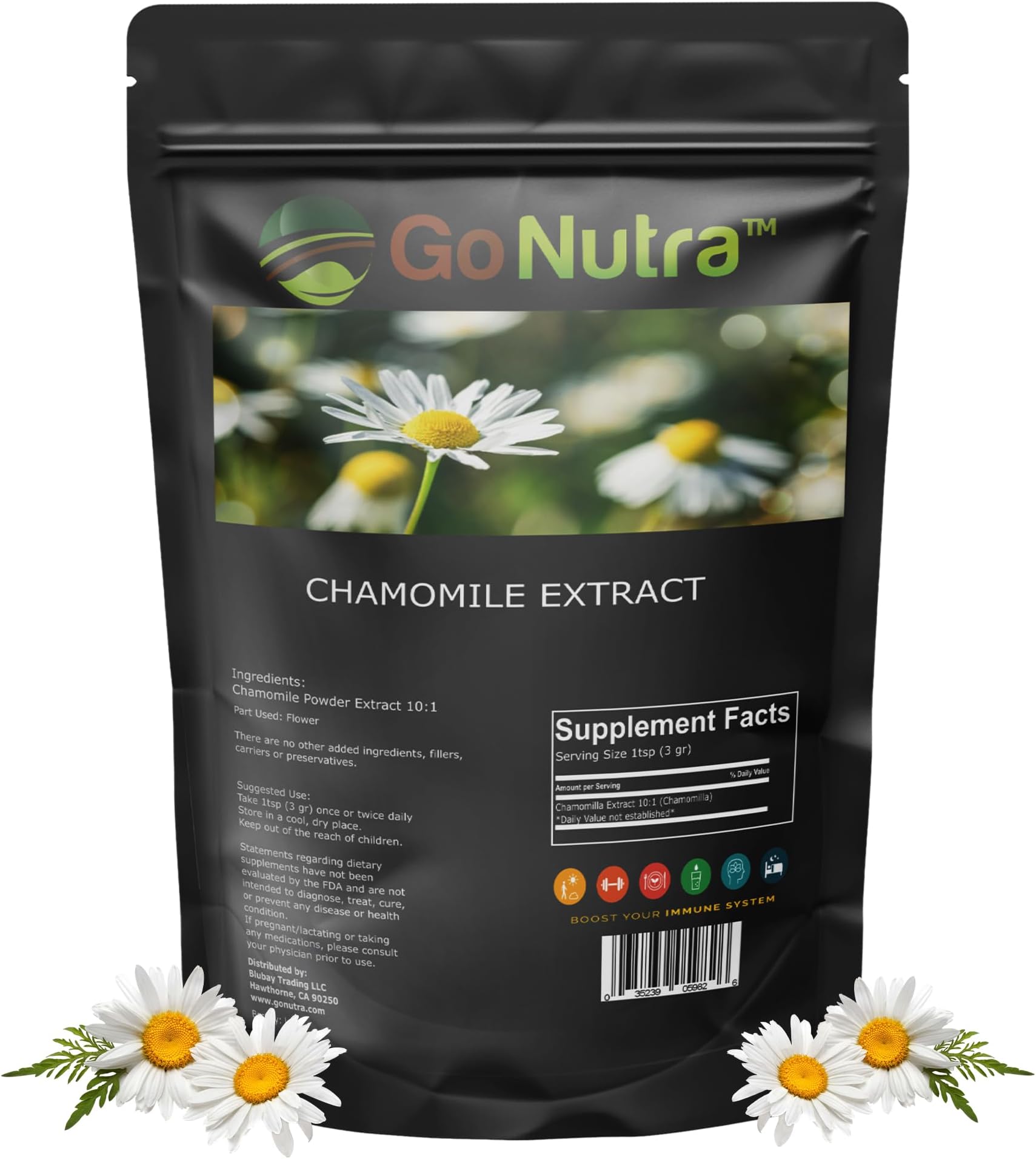 Go Nutra Chamomile Extract Powder 10:1 Strength Apigenin Supplement 8 oz. Herbal Extract