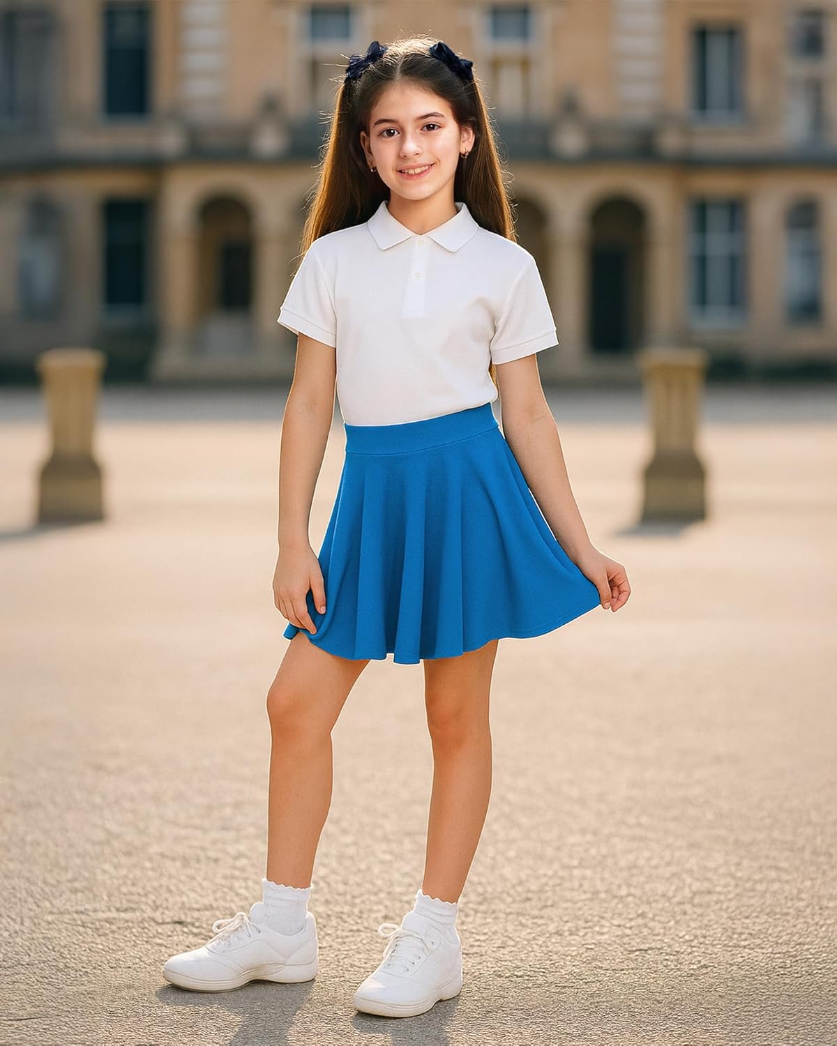 Stelle Girls Skirt Casual Flare Plain Pleated Stretch Waist Skater Skirts Uniform Skorts with Built in Shorts 4-15 Years - Image 5