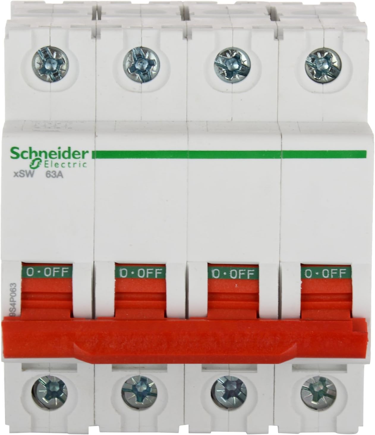 Schneider Electric Acti9 63A 4-Pole MCB Isolator (xSW) | Polycarbonate Switch Disconnector for Control & Isolation | DIN Rail Mount | High Electrical Endurance | IEC Certified | White (FE_A9S4P063)