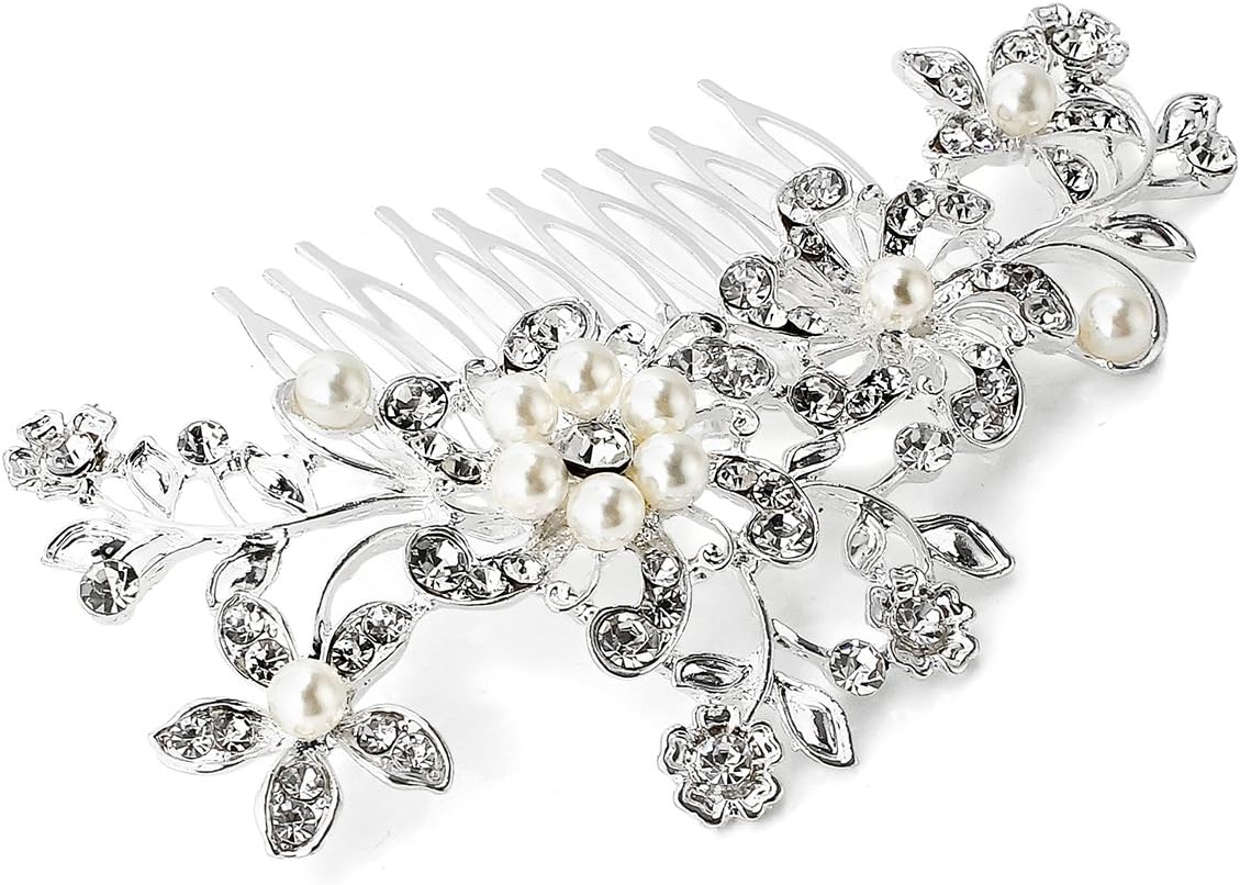 NIPOO Exquisite Crystal Pearl Wedding Hair Combs Bridal Hair Accessories Wedding Veil Combs