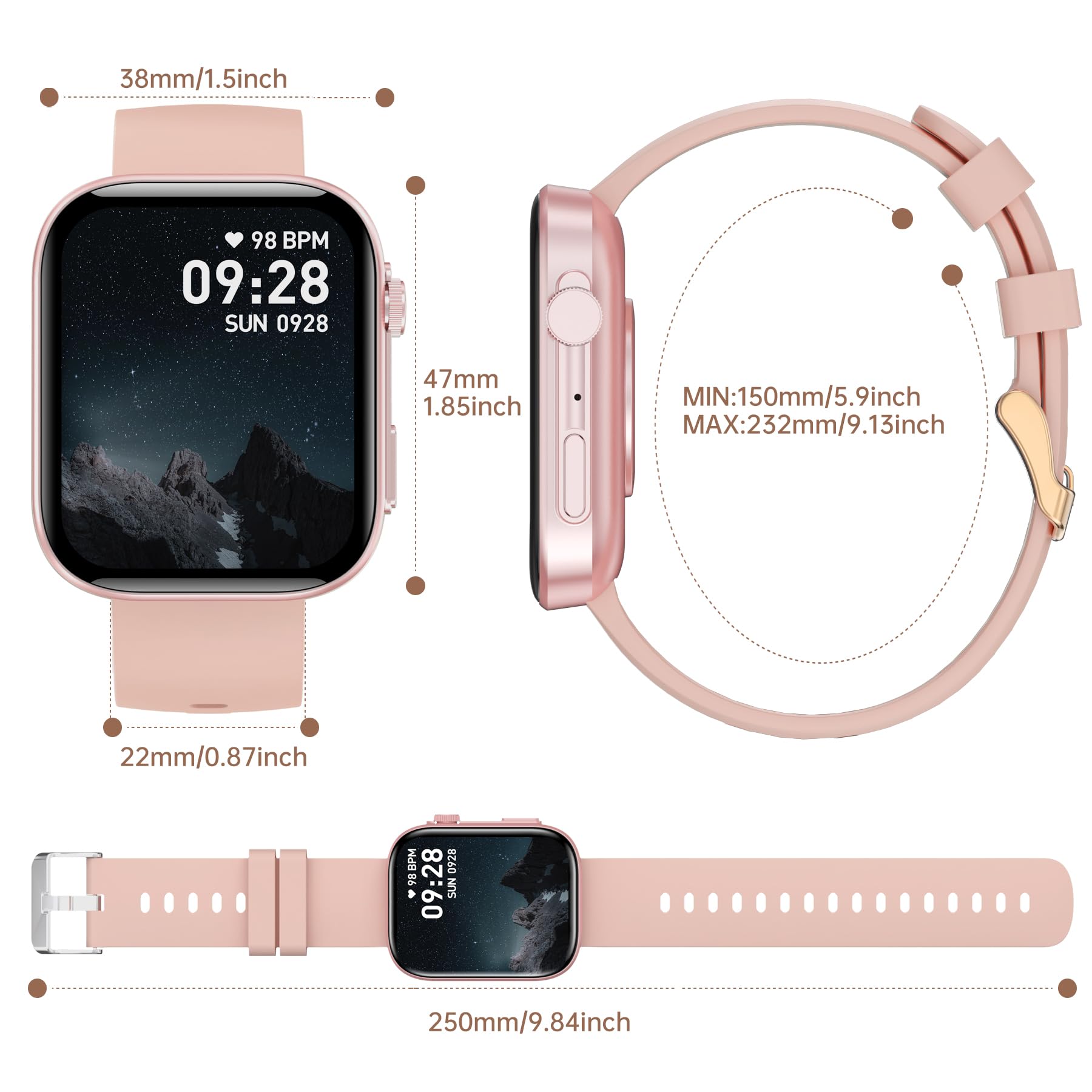 BRIBEJAT Smartwatch damski z funkcją telefonu, ekranem dotykowym 2,01", 110+ trybami sportowymi, zegarek fitness z pulsometrem, SpO2, monitor snu, cykl menstruacyjny, wodoszczelność IP68, kompatybilny
