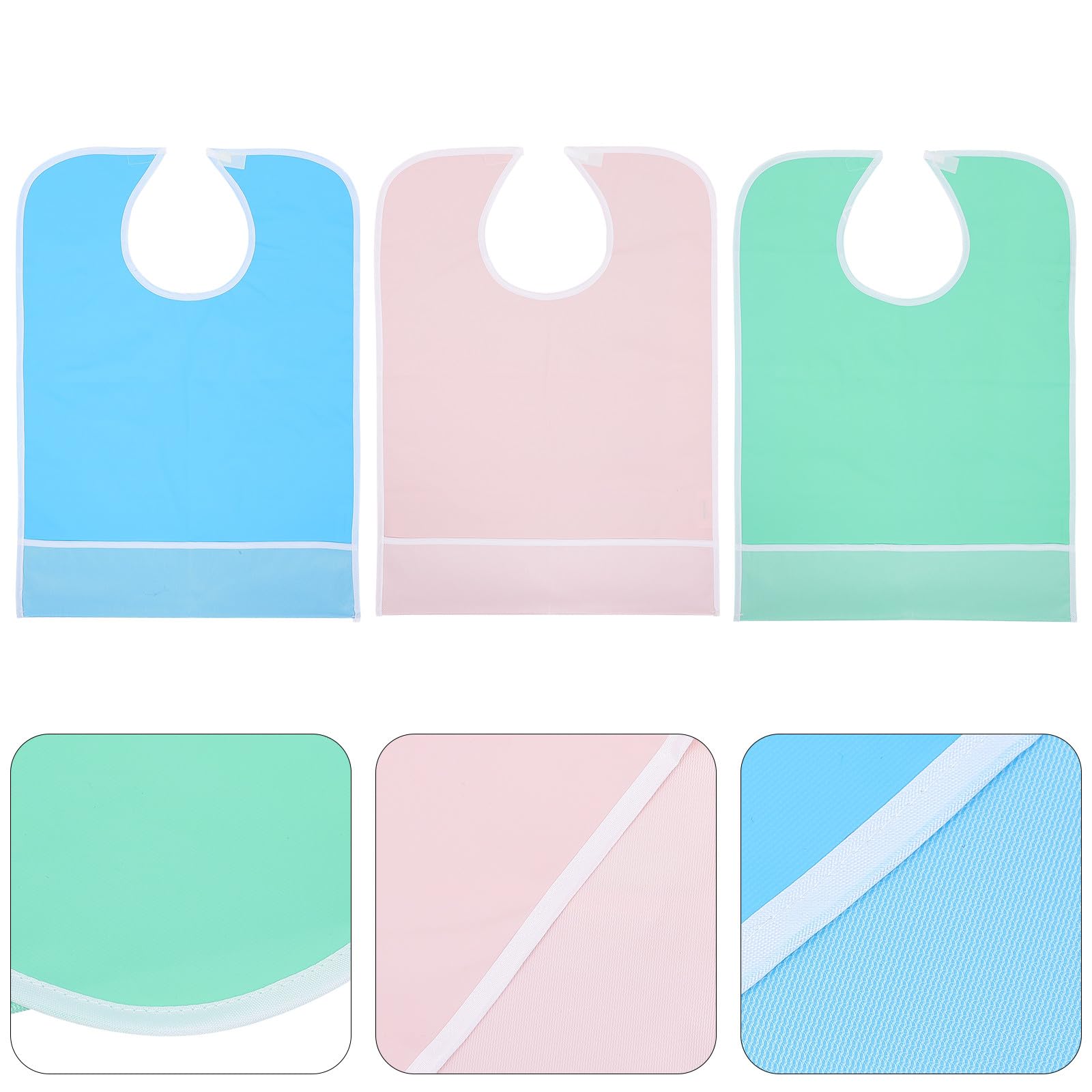 Ciieeo Bavaglini Colore Adulti i Pvc Pezzi per 3 Impermeabili Chiusura a Protezione Strappo Abiti Riutilizzabile Casuale per Anziani Durante Pasti