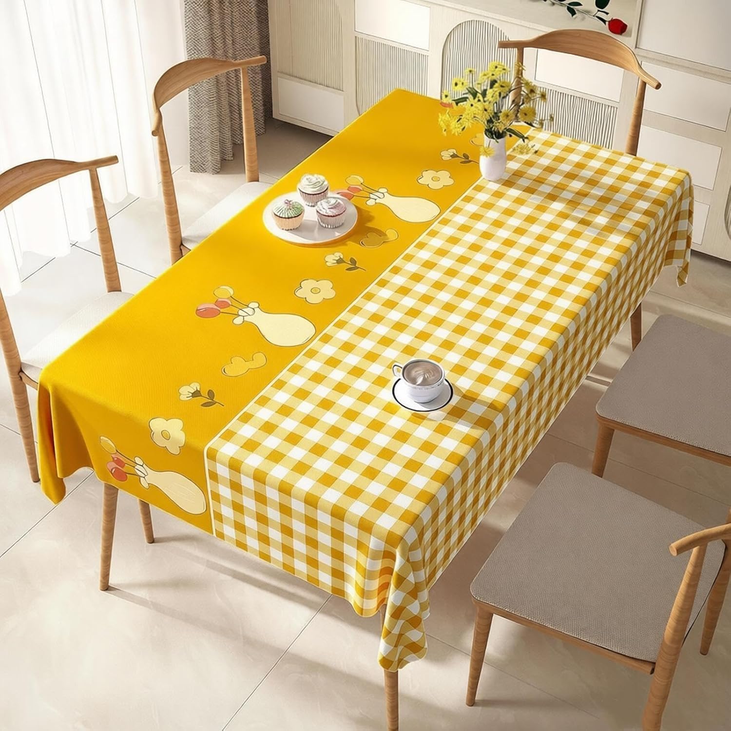 KIJyfgTR Rectangular Plastic Table Cover Country-style Print(Yellow,90x140cm)
