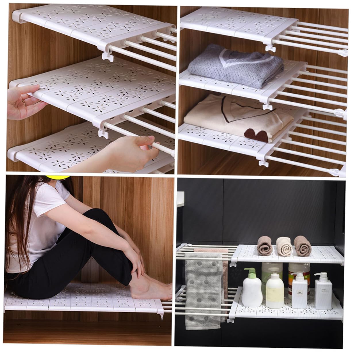 DIYEAH Expandable Adjustable Closet Tension Shelf Versatile Organizer for Wardrobe Cupboard and Cabinet Easy Installation for Space Saving Storage
