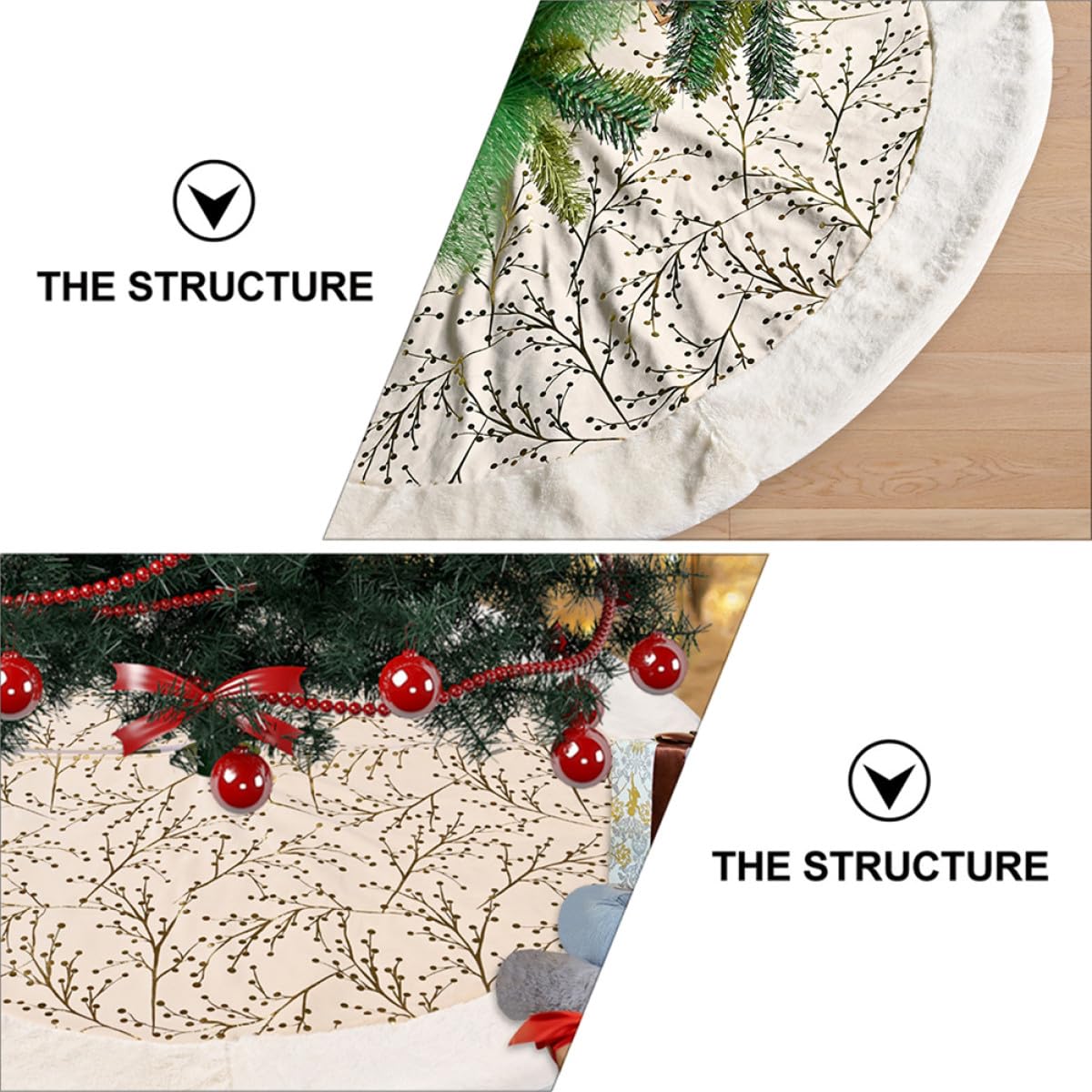 Weihnachtsbaumrock Plüsch 121cm Baumrock mit Goldener Blätterprägung Weihnachtsbaumschürze für Weihnachtsdeko Zuhause Party
