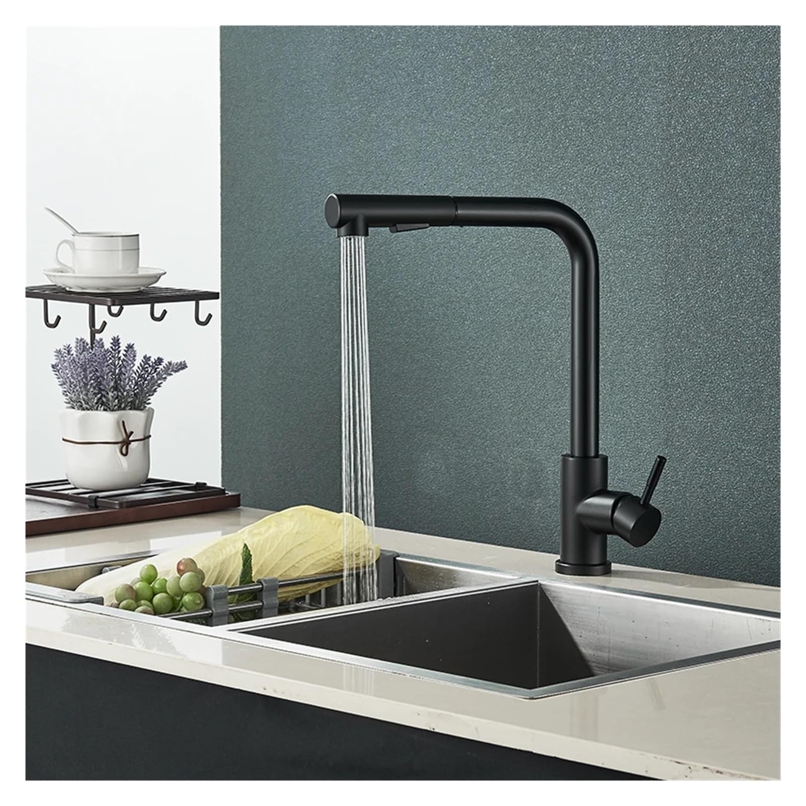 Mitigeur de cuisine en acier inoxydable noir avec douchette extractible haute de gamme