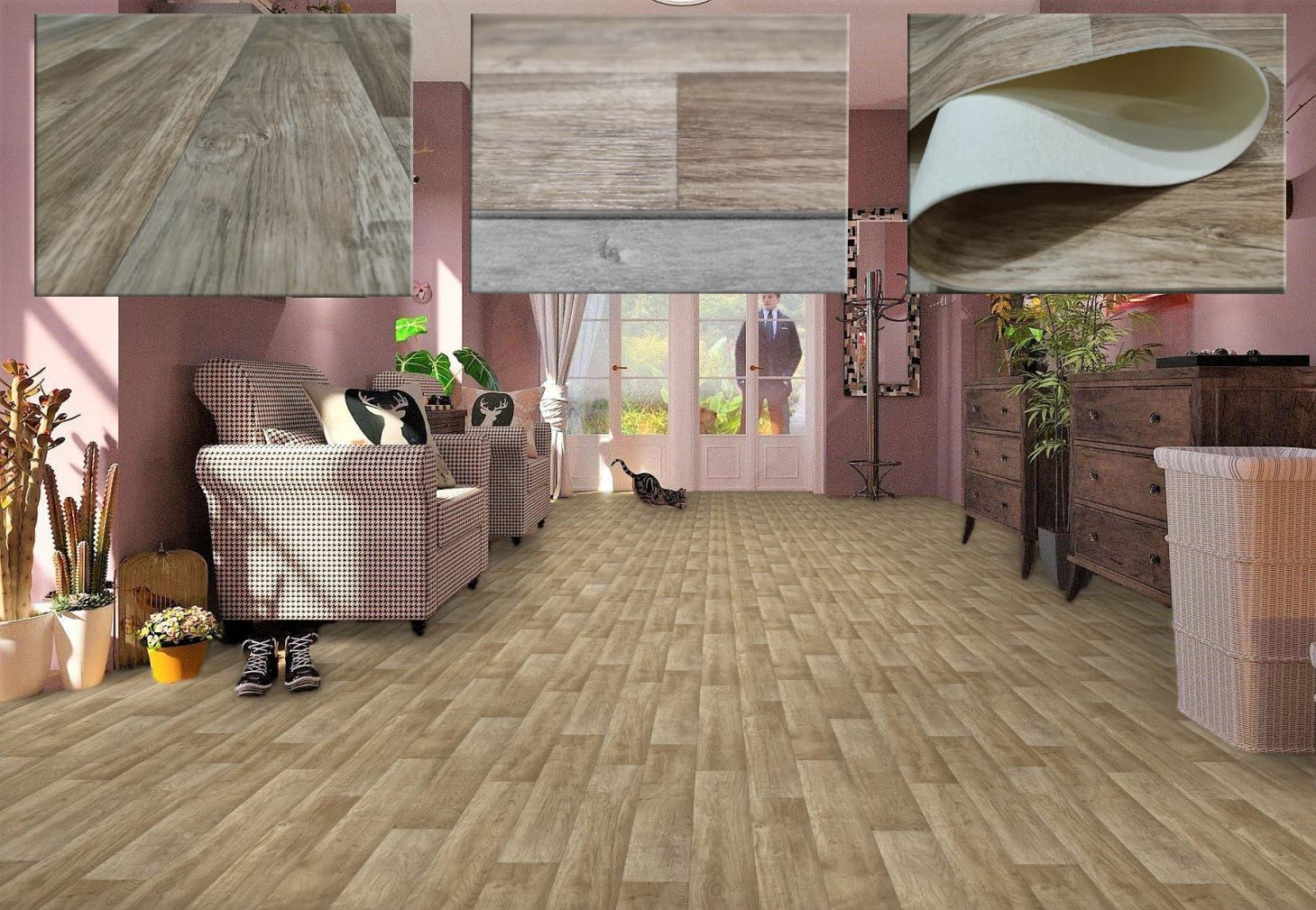 Tadi & Imperio1979 Alfombra Madera Larga para Cocina de Vinilo Antideslizante, para pasillos, salón y Suelo vinílico, TOBOS 02 Roble, 62X450 cm