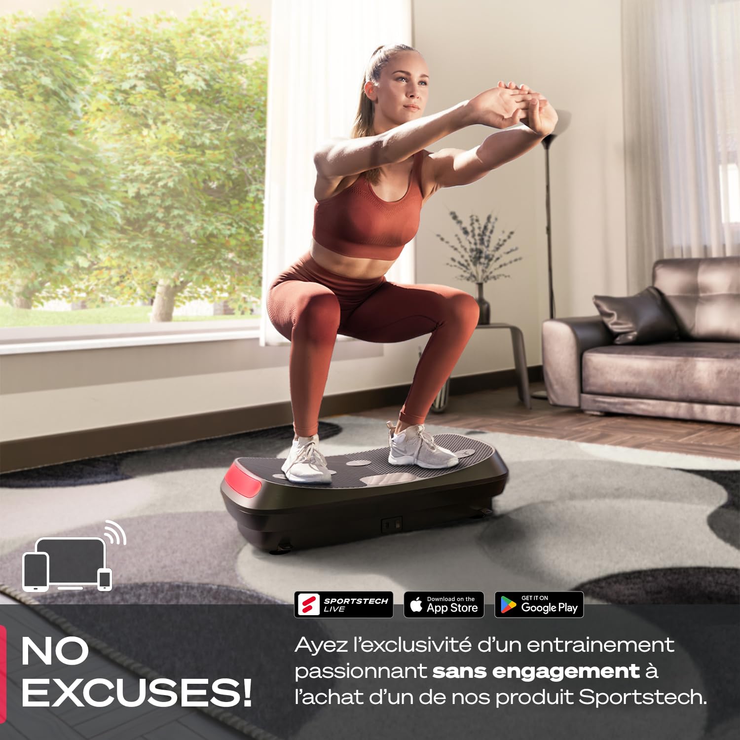 Sportstech VP400 Plateforme Vibrante Oscillante Professionnelle Fitness avec Technologie de Vibration 4D, fréquence jusqu'à 40Hz, Design courbé, 2 puissants Moteurs + télécommande + écran Tactile