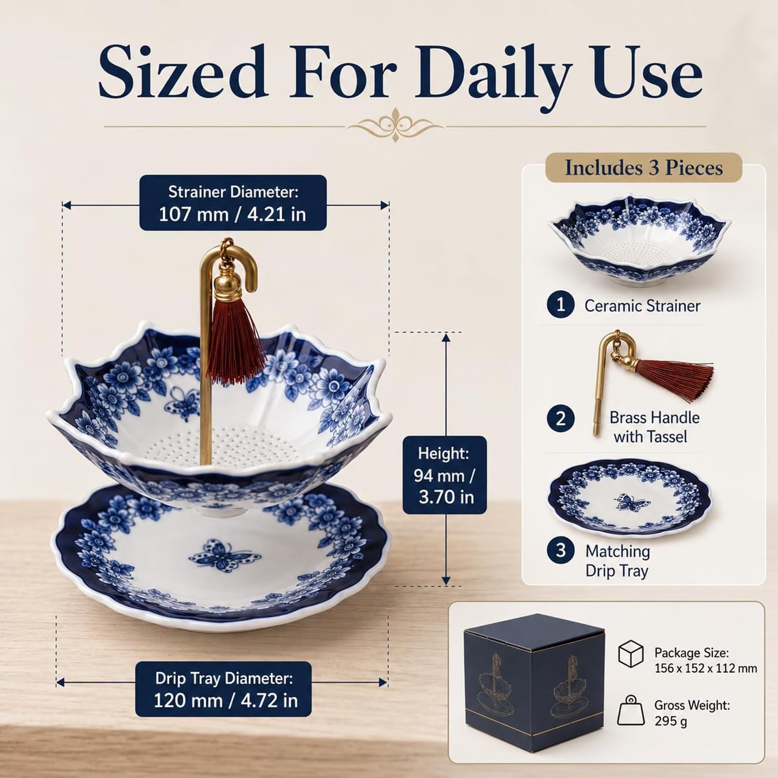 Ceramiczny sitko do herbaty, filtr liściowy w kształcie parasola, z obrotową konstrukcją i mosiężnym uchwytem, porcelanowy zaparzacz do parzenia herbaty i kawy