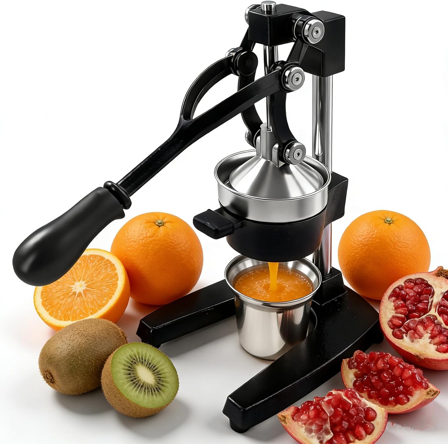 Manual Fruit Juicer Hand Press - Effortless Cast Iron Citrus Squeezer for Home - 304 Stainless Steel, Dishwasher Safe - Extract Fresh Juice from Pomegranate, Orange, Lemon - Non-Slip Base