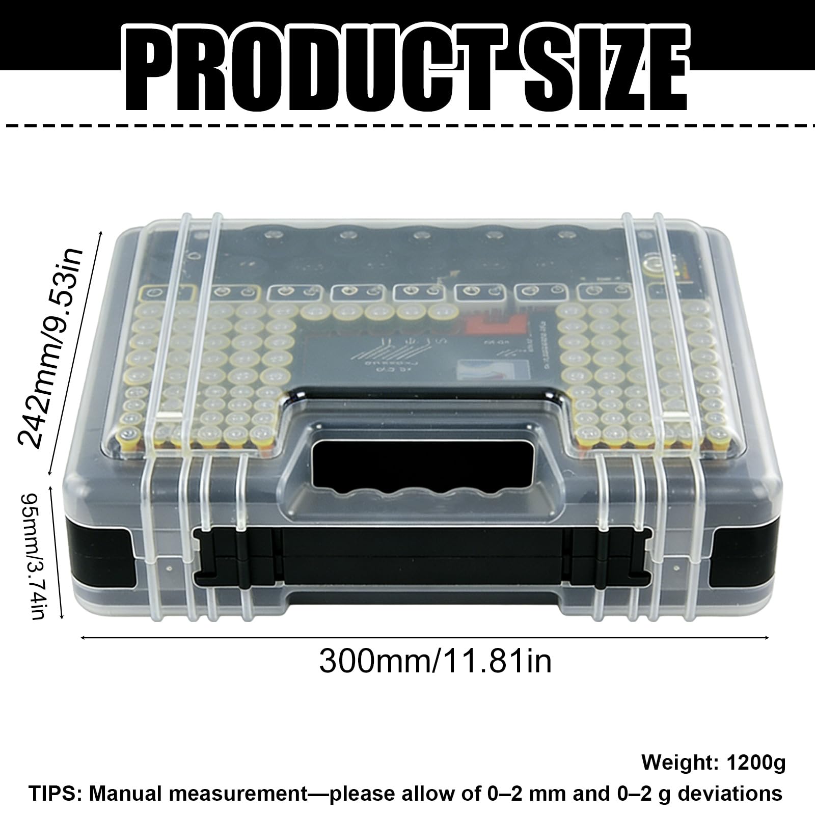 239 sztuk organizerów na baterie, 300 x 242 x 95 mm, pudełko do przechowywania baterii, pudełko na baterie z testerem, walizka na baterie do gospodarstwa domowego i warsztatu, materiał PE, kolor