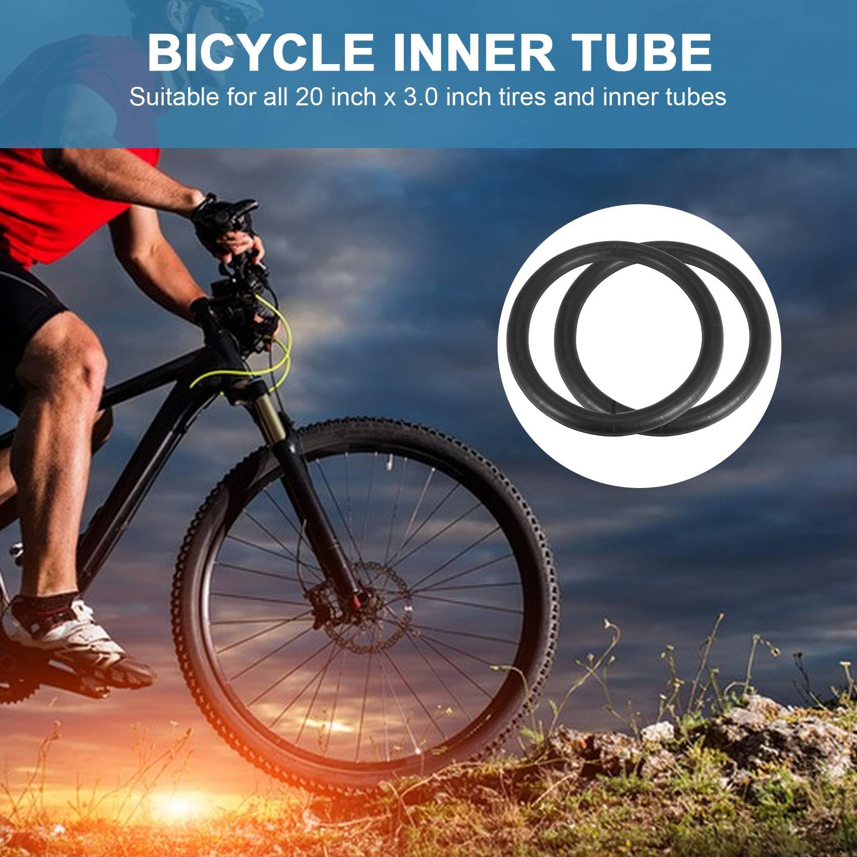 Confezione da 2 camere d'aria per bicicletta, 20 x 3,0 32 mm, valvola Schrader, 50,8 cm, per mountain bike, colore nero