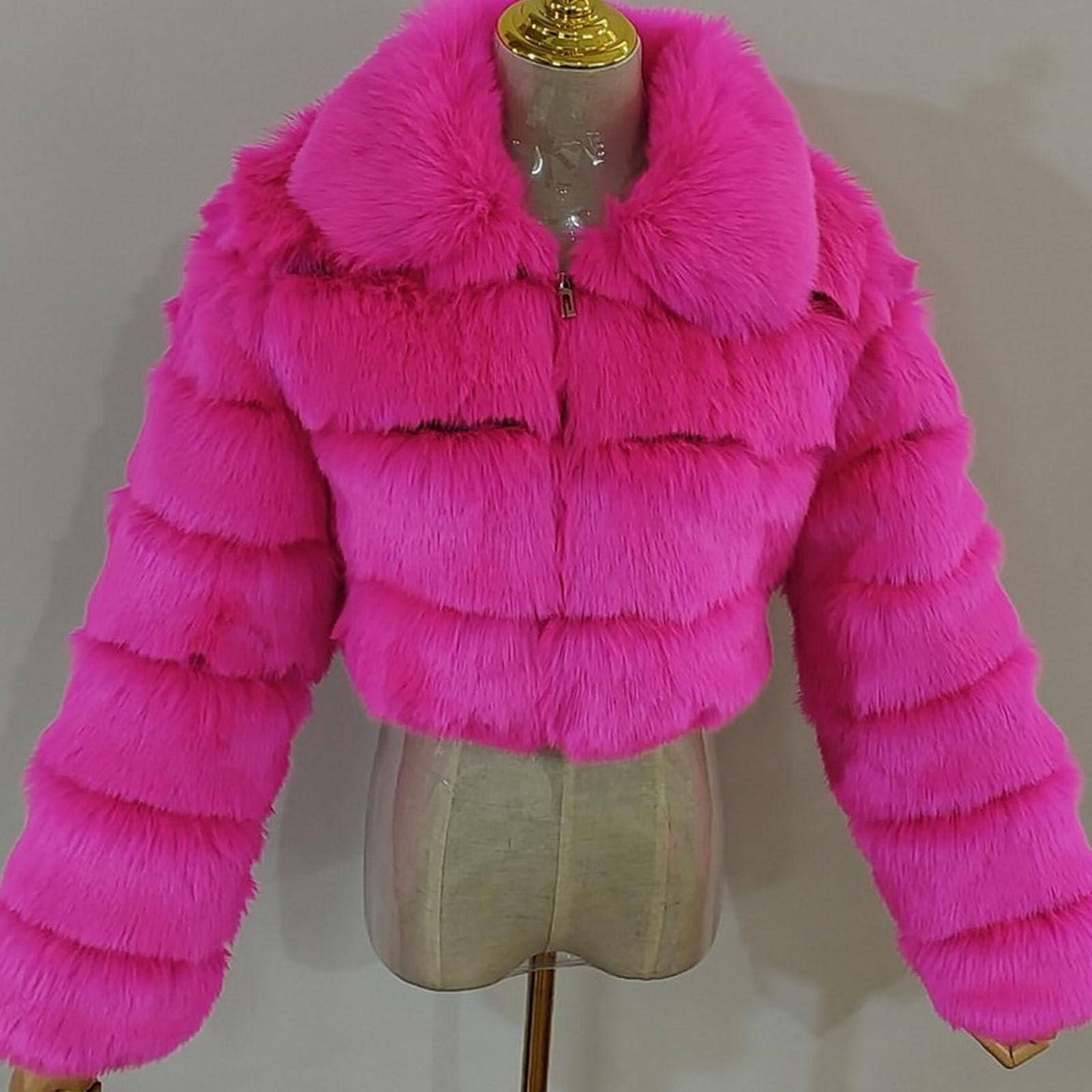 Chaqueta con cremallera para mujer, abrigo de piel sintética esponjoso, chaqueta corta con cremallera, chaquetas abrigadas de invierno.