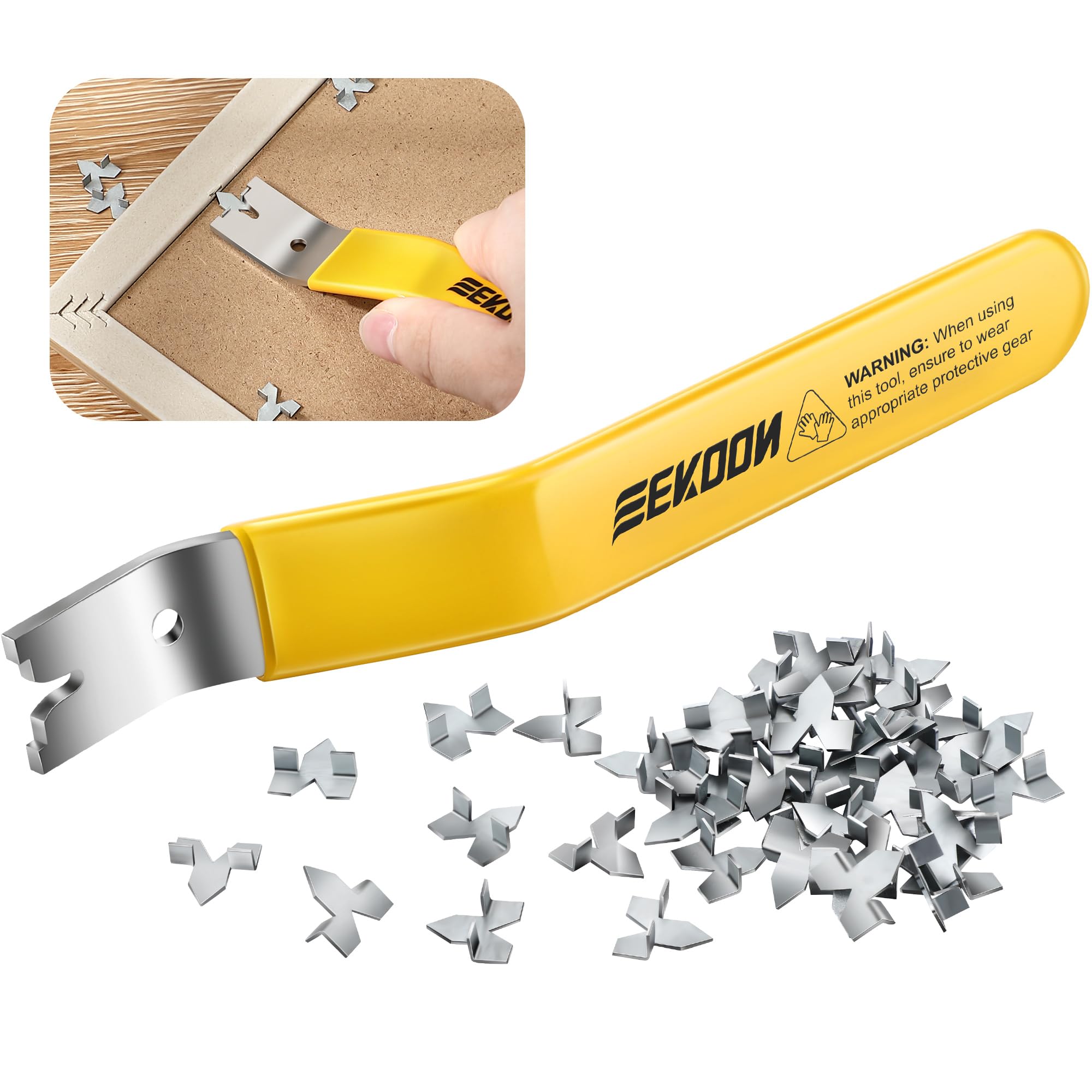 Feekoon Glazier Point Driver, Glazier Setting Tool with 100 Push Points, Glazing Push Point Driver Tool for Framing Glass Picture Cross Stitch(Yellow)