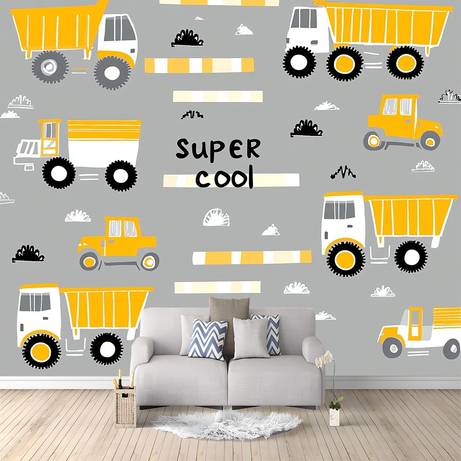 Panoramiczna tapeta 3D 350 x 256 cm kreskówki, zabawki z budownictwa, tapeta z włókniny, duży plakat ścienny do salonu, dekoracji pokoju dziecięcego, łatwy montaż, szara