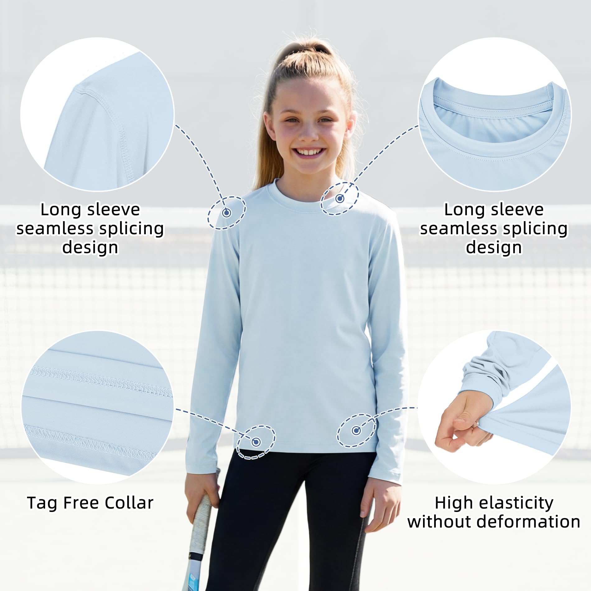 American Trends Rashguard für Mädchen: LSF + 50, langärmelig, UV-Schutz-Shirts für Mädchen, leicht, schnell trocknend, Sonnenhemden, Größe 5–16 Jahre