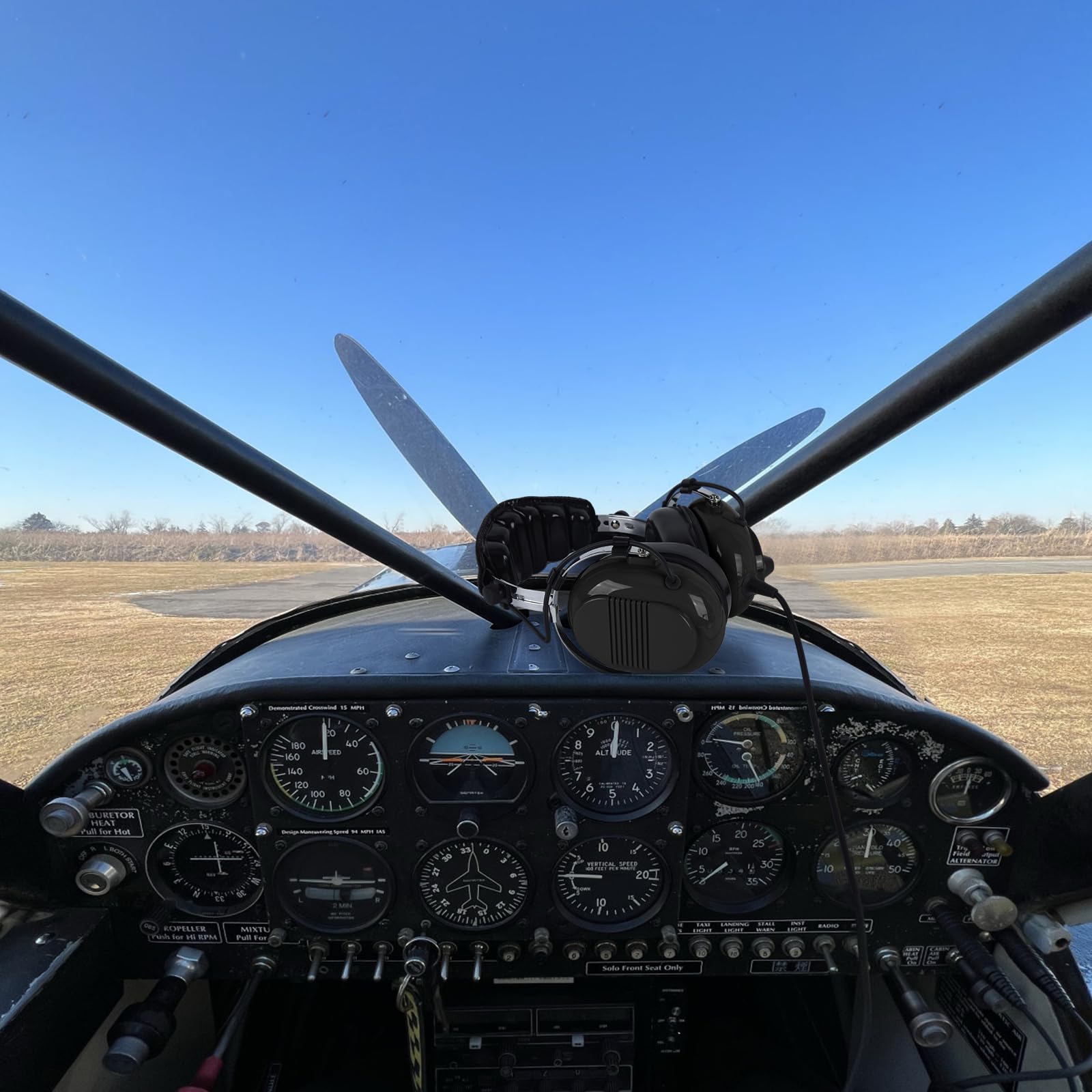 Casque d'aviation GA avec réduction du bruit pour pilotes stagiaires débutants PPL étudiants voyageurs occasionnels aviation entretien équipage au sol amateurs de vol (629-A-Noir)