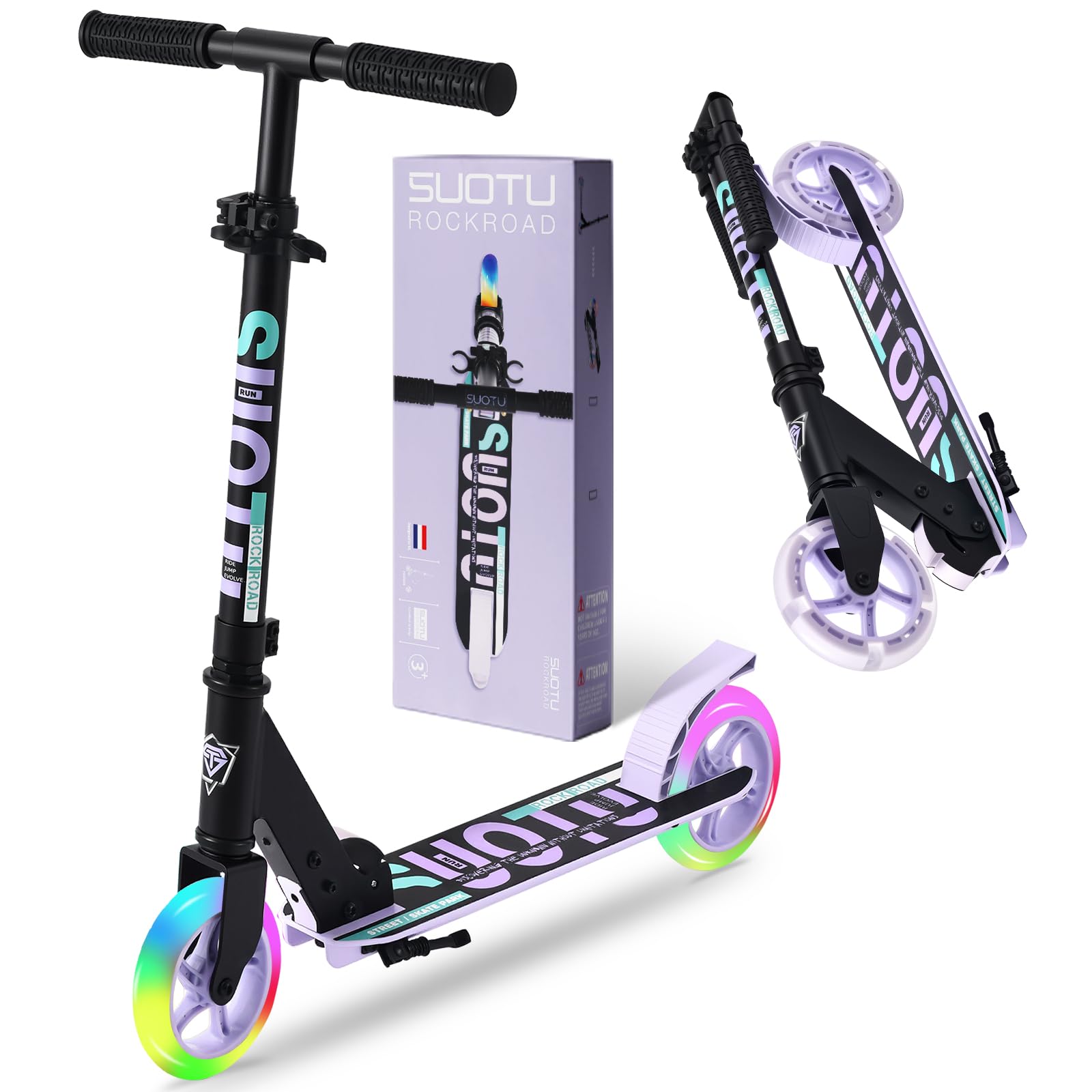 SUOTU Patinete Niño con Grandes Ruedas Iluminadas de 14,5 cm, Scooter para Niños de 3 a 12 Años, Plegable, Volante Ajustable Altura, Aluminio