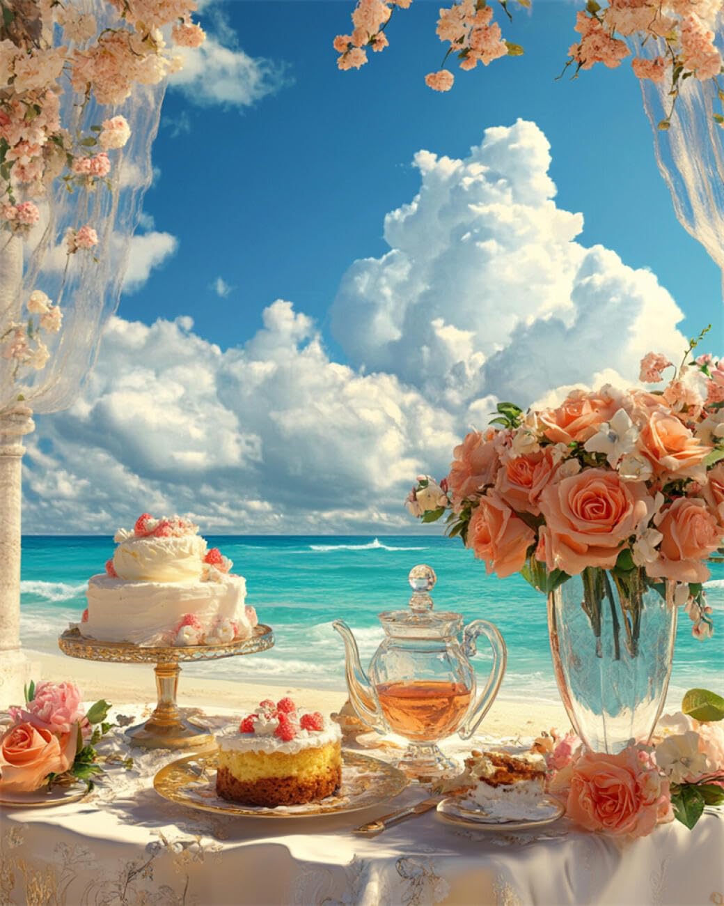 RKFLGEW DIY Seed Bead Embroidery Kits Anime Flowers and Cakes 50x70cm