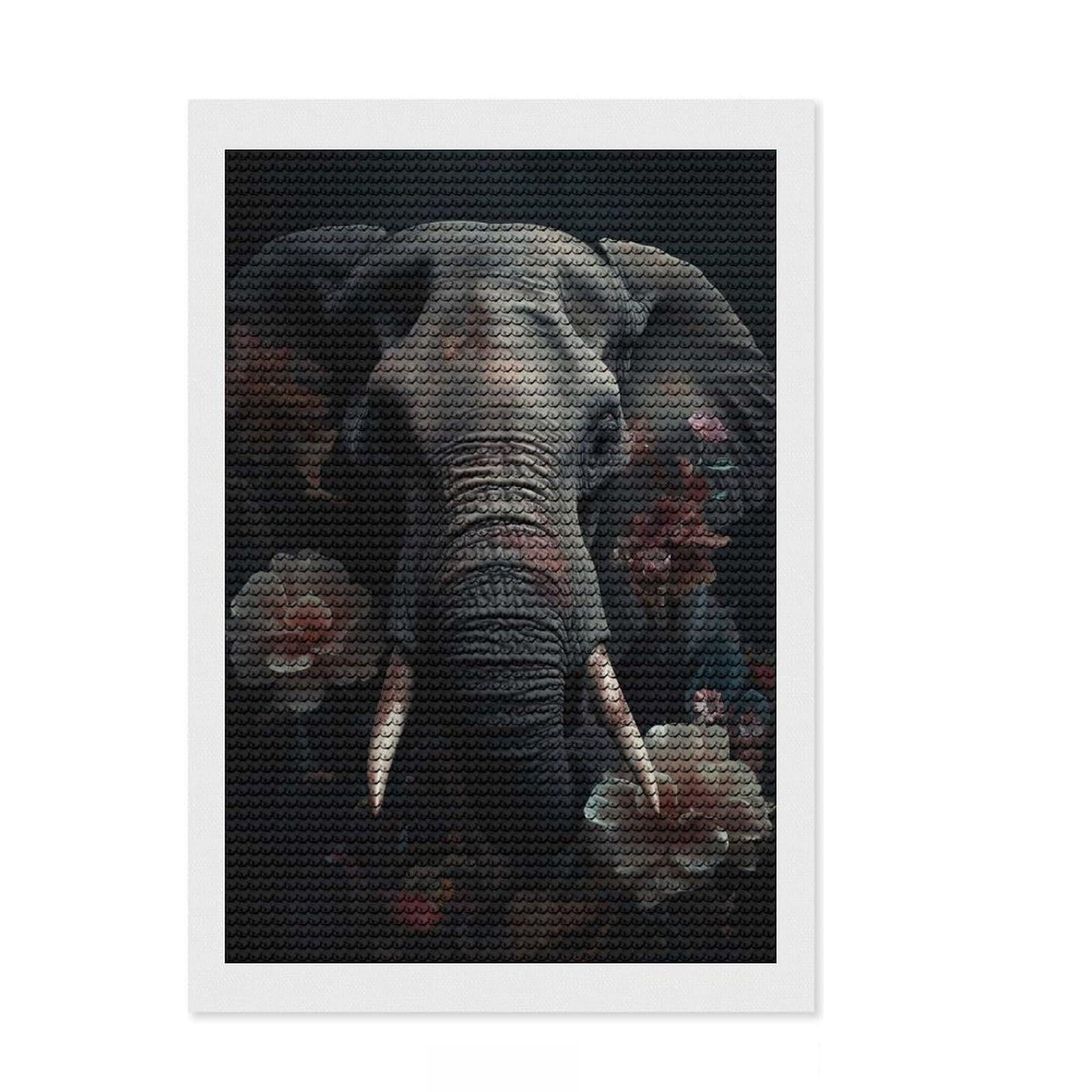 Junmoney Elephant Portrait Full Drill Diamond Painting Kit 8"x12", Winter Craft, Modern Decor, for Women, Relaxing Handmade Project