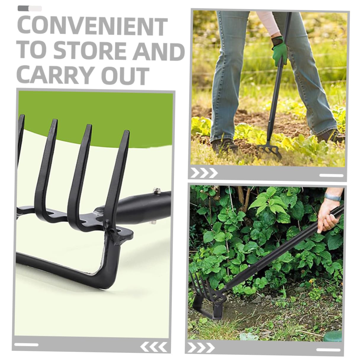 SHINEOFI Azada de Jardín y Rastrillo de Mano para Jardinería Doméstica, 3 Secciones 1.2 M, Acero Inoxidable, Mango Ergonómico, Herramienta Multifunción para Desherbar y Labrar en Patios y Jardines