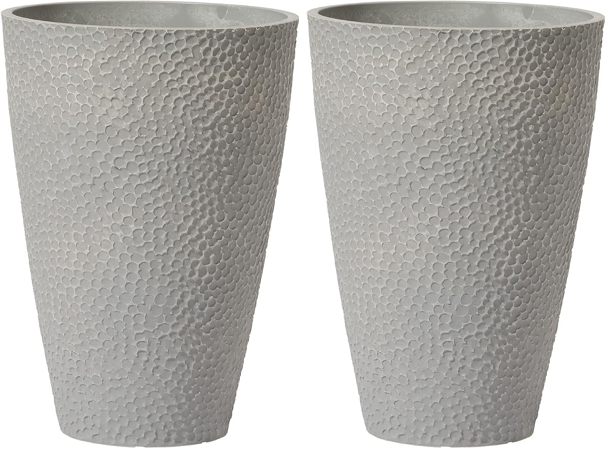 LA JOLIE MUSE Tall Outdoor Round Planter Set of 2, 20 Inch Large Flower Pot | Large White Flower Pots with Self-Watering Tray, Modern Decorative Plant Pot for Front Doors, Balconies, Gardens, Patios