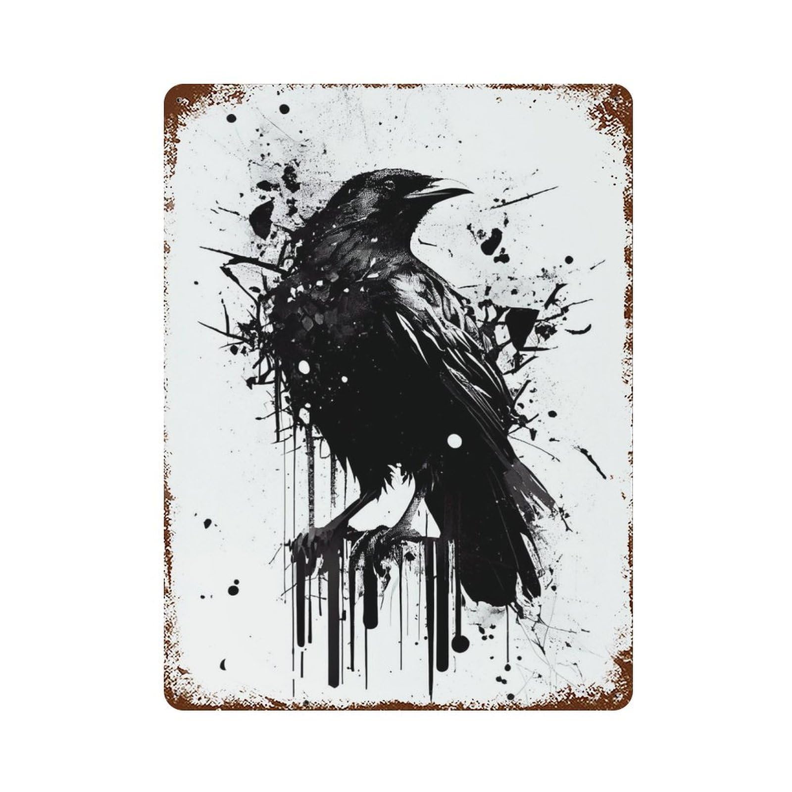 Raven Black And White Rust Effect Tin Sign 15.7"x11.8", Novelty Wall Decor for Garage, Pub Or Kitchen