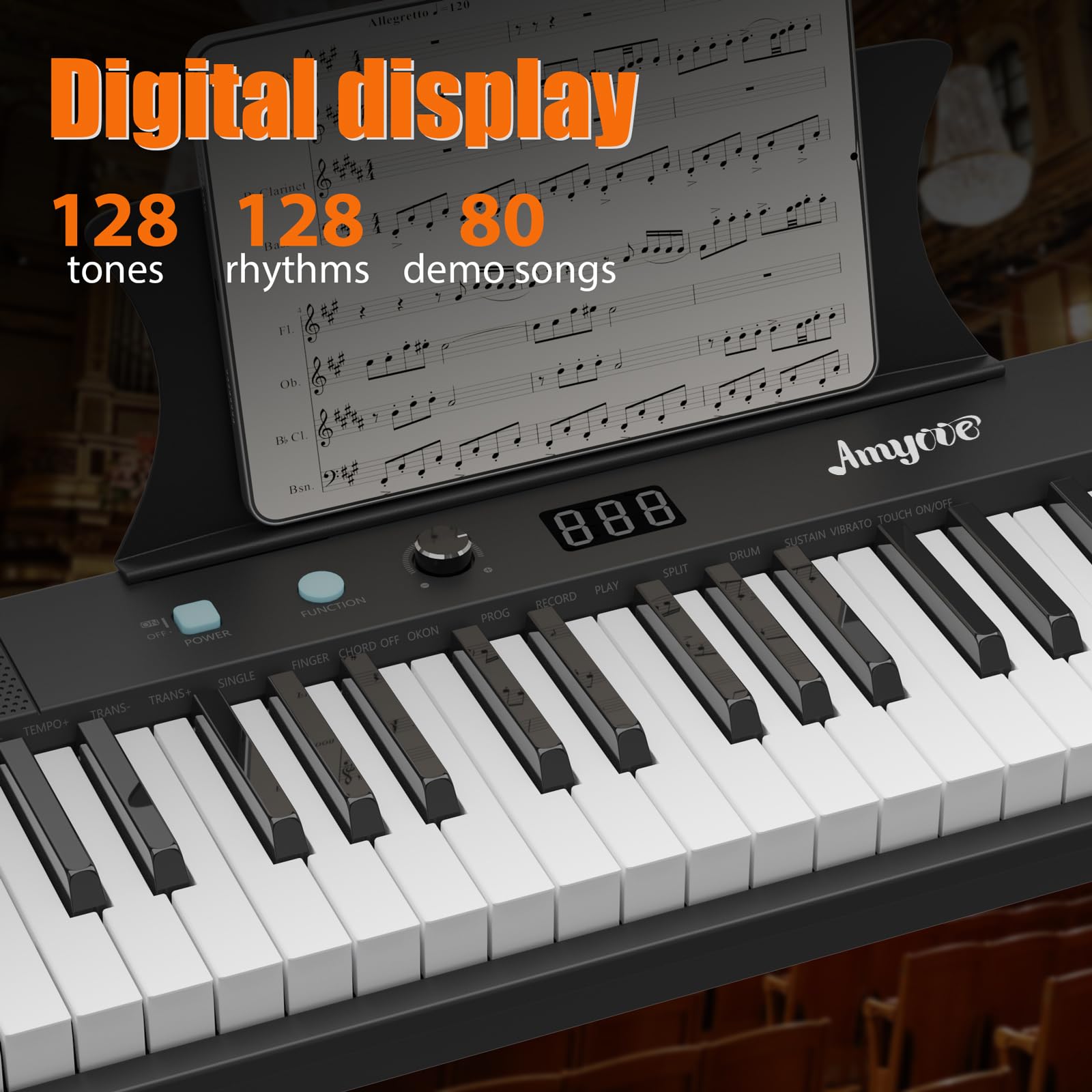 61 Key Keyboard Piano, Protable Electric Semi-Weighted Piano Keyboard for Beginner/Professional, With Power Supply, Built In Speakers, Pedal, Perfect for Birthday or Christmas(without stand)