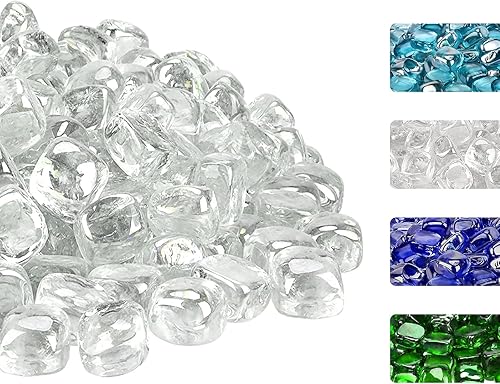 GRISUN Cubos de vidrio ignífugo blanco transparente para hoguera, 20 libras, rocas de vidrio templado de 12 pulgada para chimenea natural o propano,