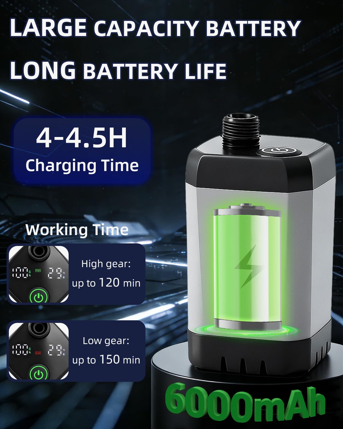 Douche portable améliorée 2026 avec chauffage pour camping, pompe de douche rechargeable de 6000 mAh avec écran LED, 3 modes de pulvérisation, seau pliable de 15,7 l, douche extérieure pour voyage