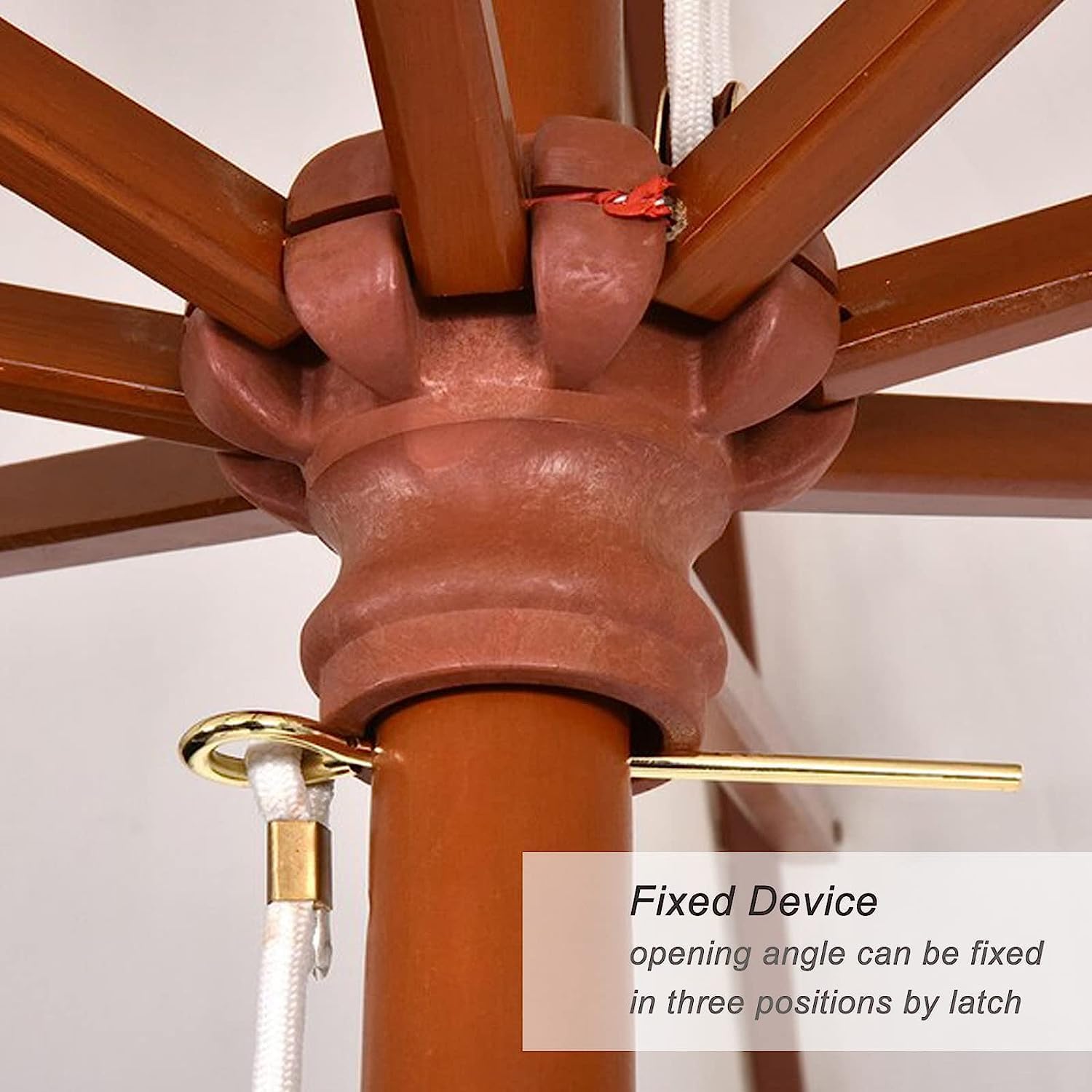 Ventilated Patio Umbrella, Black White Striped Beach Umbrella, 3 Adjustable Heights Wooden Outdoor Umbrella with Pulley(A-Without Base)