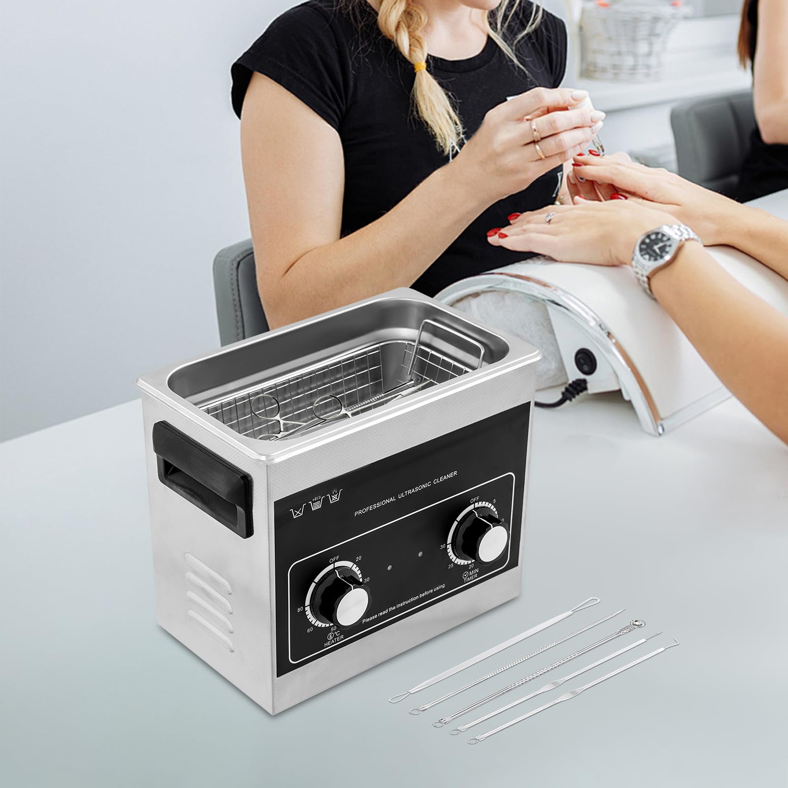 Ultraschall-Reinigungsgerät 3,2L, 40KHz 120W Schmuckreiniger mit Heizfunktion, Edelstahl-Reinigungsmaschine für Brillen, Uhren, Zahnersatz, Schmuck, Metallteile – Silber