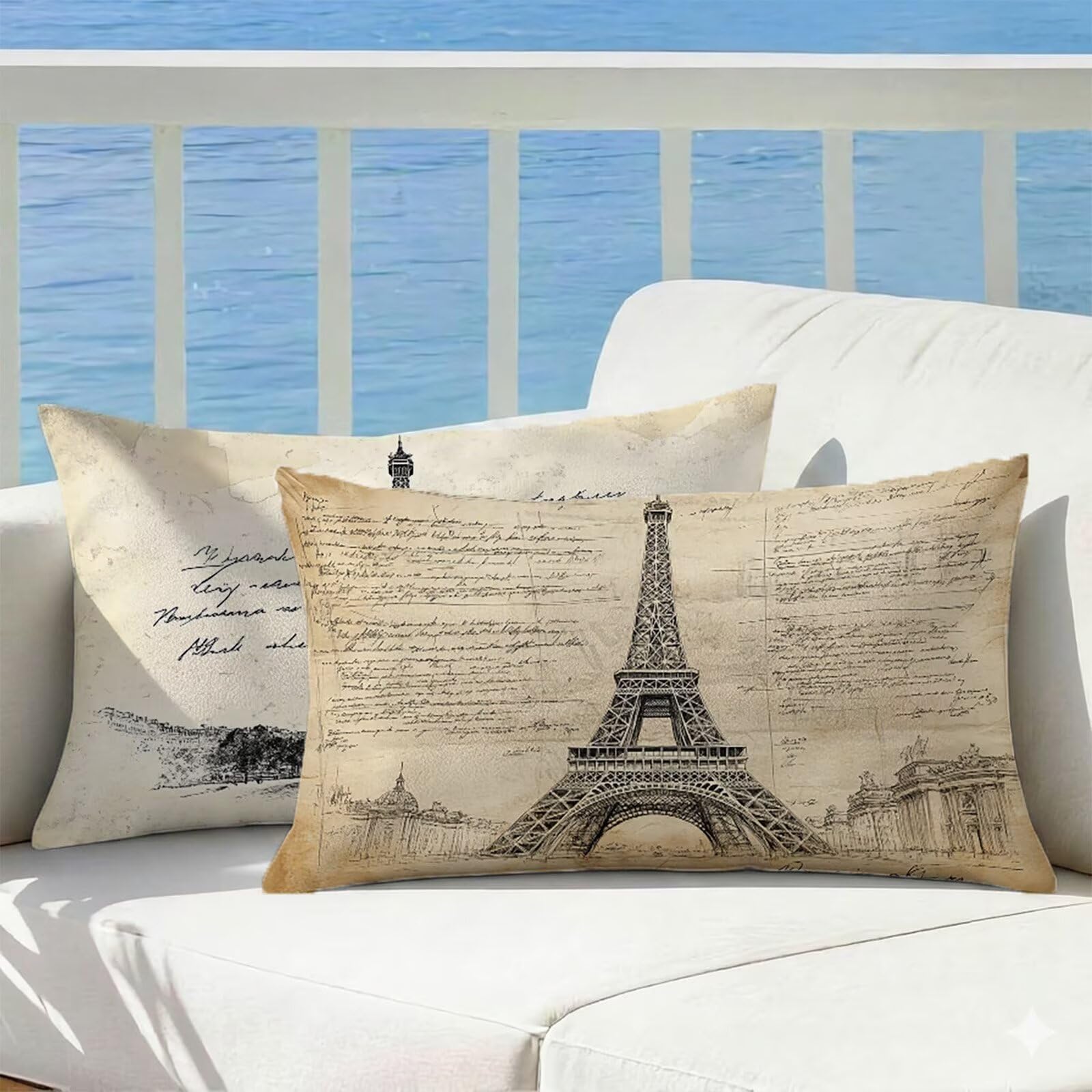 Housse coussin exterieur impermeable 50x80 lot de 2 en lin retro rectangulaire