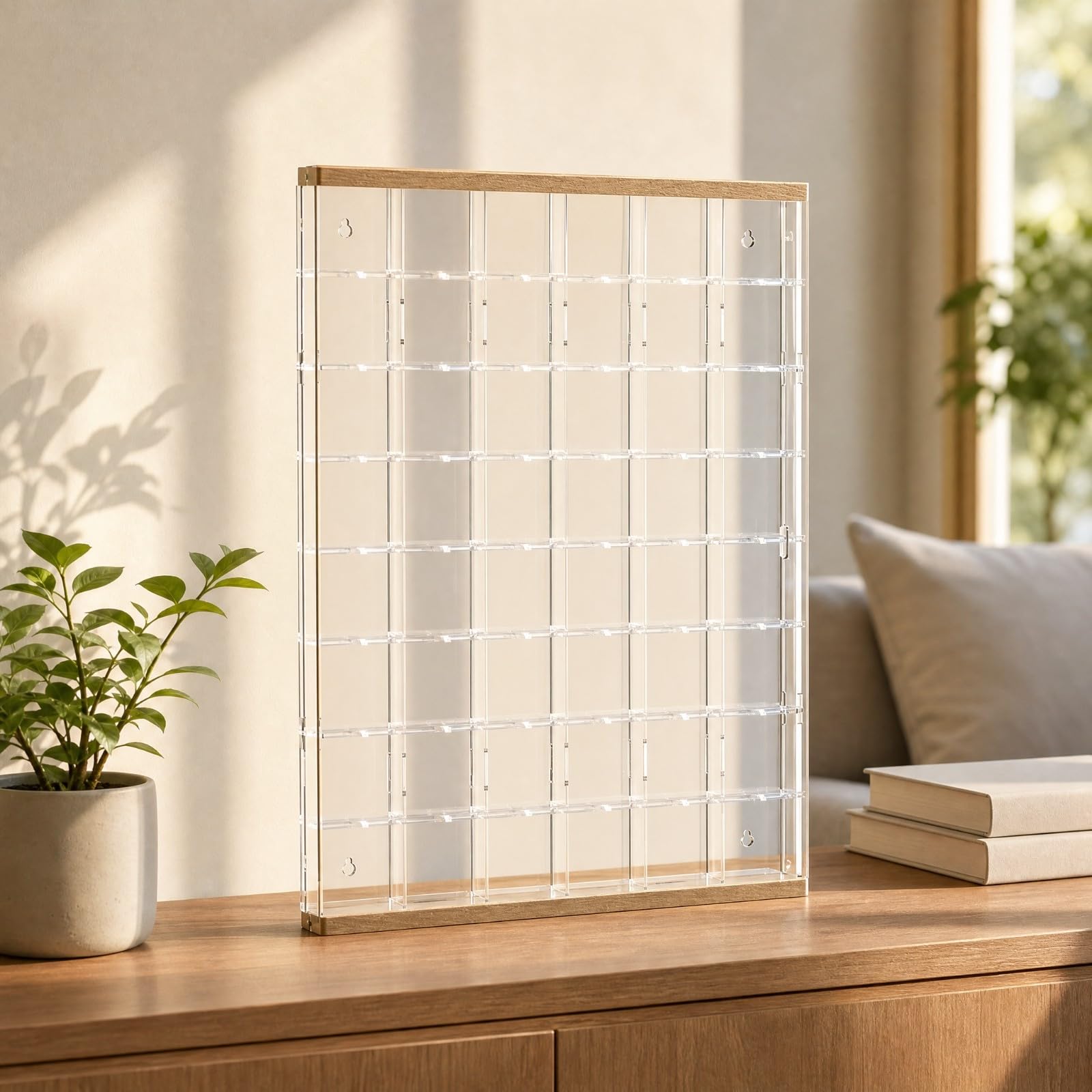 predolo Wandmontage-Display mit Holzoptik wandmontiert acryl-vitrinenbox staubdicht wandvitrine für tischaufstellung , 66x66mm , 12