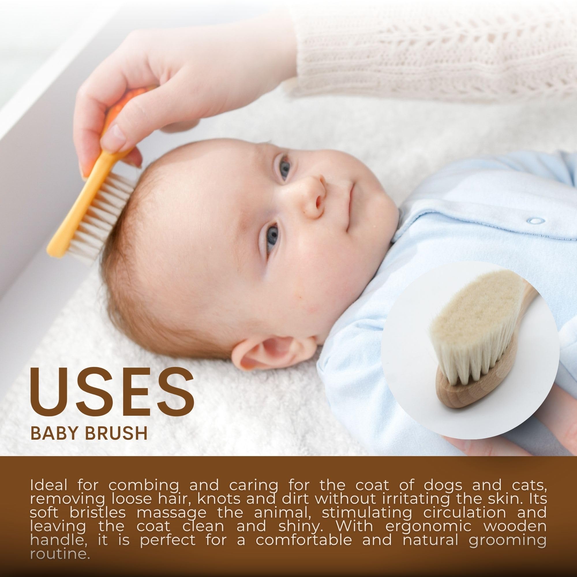 DOJA Barcelona Brosse en Bois pour Massage Bébé pour Soin Capillaire Efficace - Brosse à Cheveux Bébé aux Poils Extrêmement Doux - Brosse Bois pour Utilisation Aisée - Toilettage Nourrissons