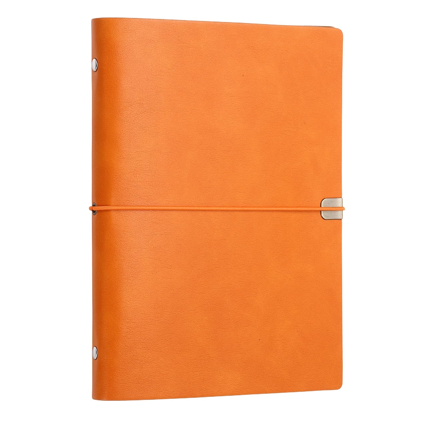 PATIKIL A6 Leather Binder Journal Cover, 6 Ring Refillable Binder Loose Leaf Notebook Protector with Elastic Closure No Paper for Work Meeting Notebook Folder, Orange