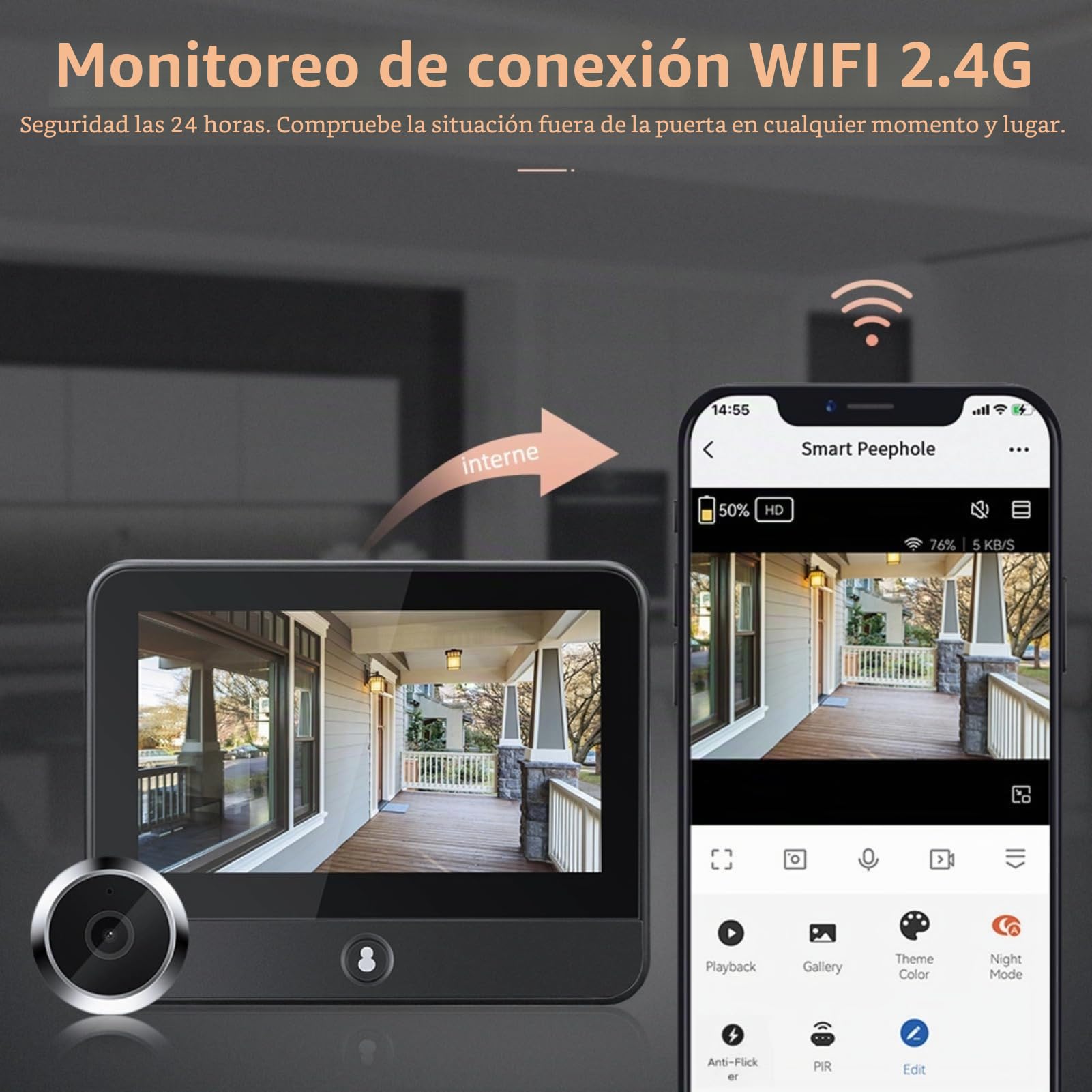 Visor de Puerta, Cámara de Mirilla de Puerta HD 1080P con Pantalla de 4,3 Pulgadas, Cámara IP con Orificio para Ojo de Puerta WiFi de 3MP, Cámara de Seguridad con Visor de Ojo de