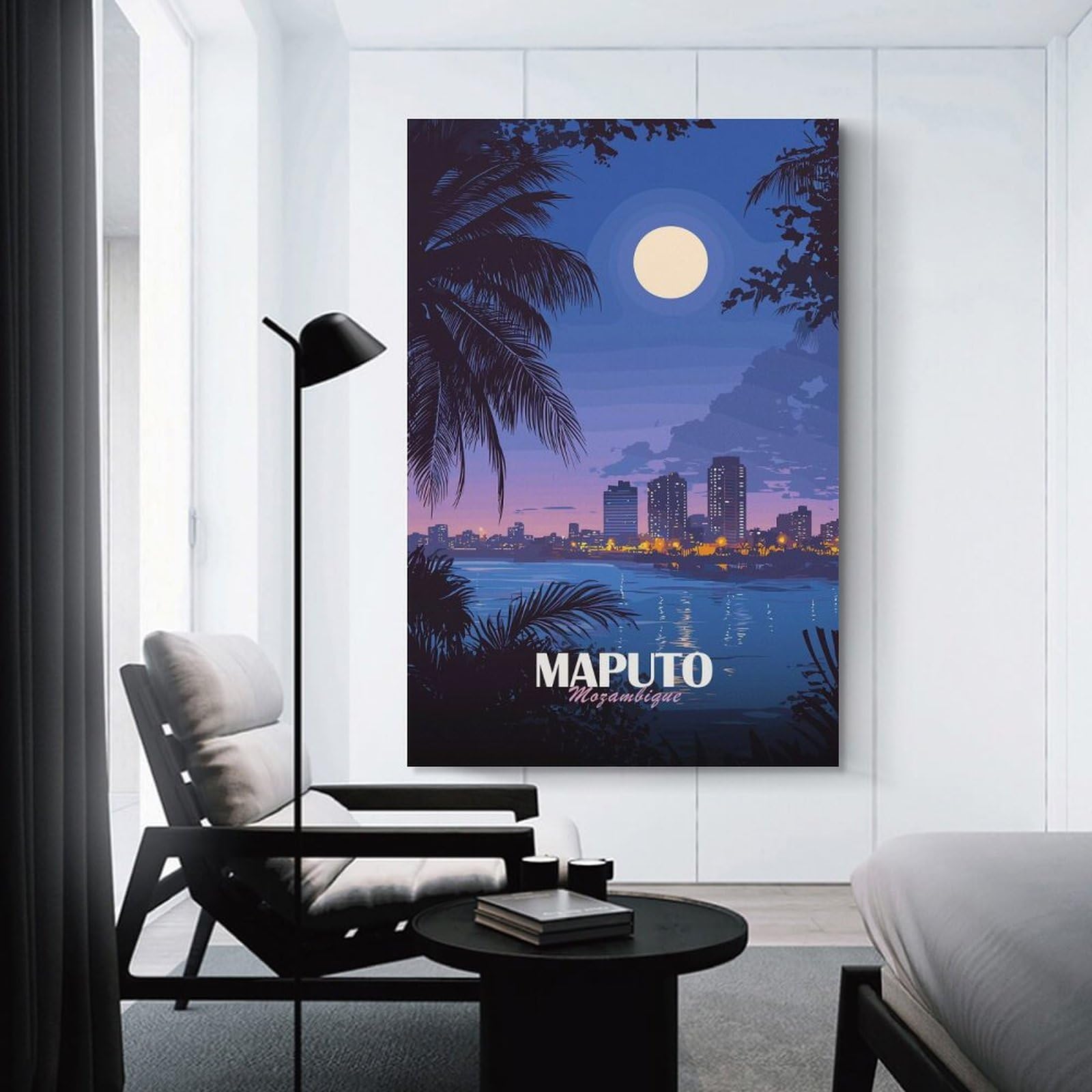 Junmoney Wall Picture Print Maputo Mozambique Cityscape at Night, 08x12inch(20x30cm), for Living Room, Lounge Or Sitting Room, Modern Wall Decor for Cosy Interiors