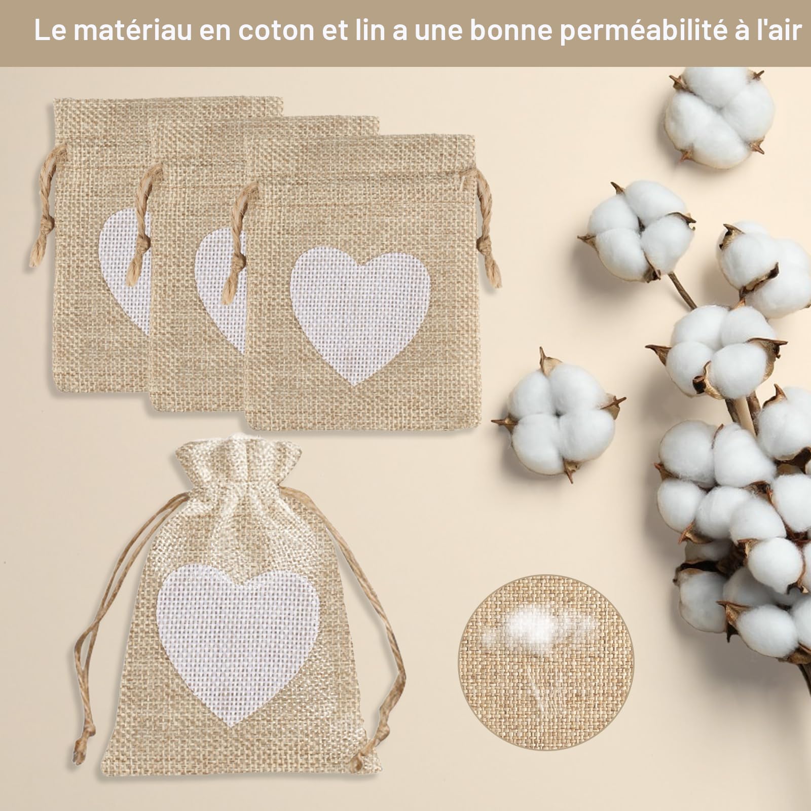 Sacs en Lin 10 x 8 cm, Petits Pochon Tissu, Sachets en Jute, Sac Jute Dragees, Sacs Cadeaux pour Bijoux Anniversaire Mariage Fête