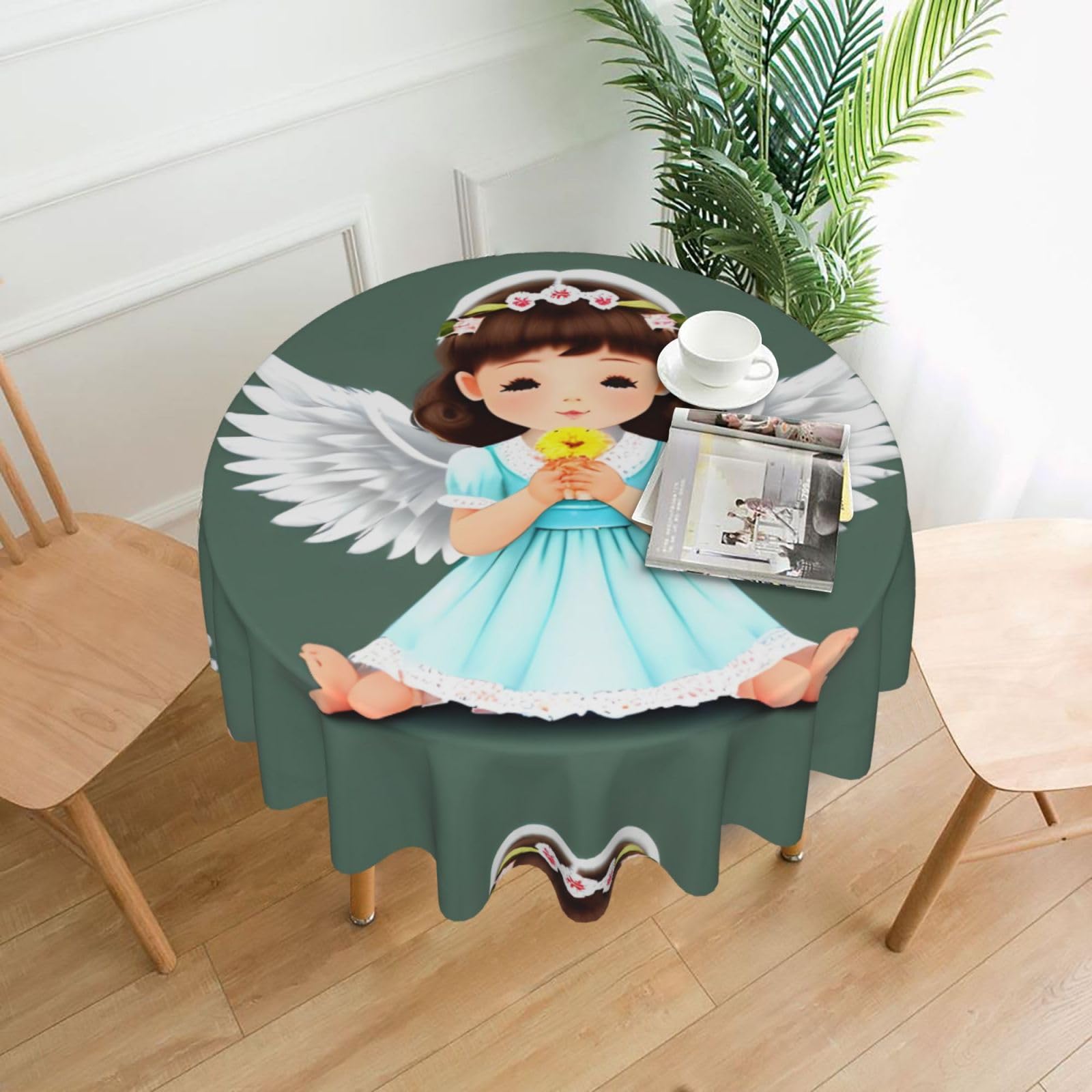 WHJSSF Cute little angel Prints Round Decorative Tablecloth 60in - Elevate Your Dining Experience with a Stylish & Protective Table Throw